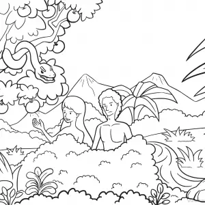 Genesis 3:1-15 Fall in Garden-Free-Bible-Coloring-Pages-Story-Art-for-Kids-Religious-Christian-Art-Sheet-for-Children