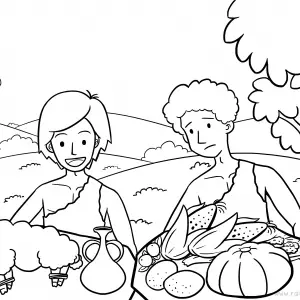 Genesis 4:1-13 Cain &amp; Abel-Bible-Theme-Coloring-Pages-Story-Bible-Art-for-Kids-Children-Religious-Christian-Art-Sheet