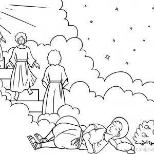 Genesis 28:12-22 Jacob Ladder Dream-Free-Bible-Coloring-Pages-Story-Art-for-Kids-Religious-Christian-Art-Sheet-for-Children