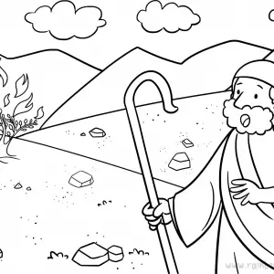 Exodus 3:1-12 Burning Bush-Free-Bible-Coloring-Pages-Story-Art-for-Kids-Religious-Christian-Art-Sheet-for-Children