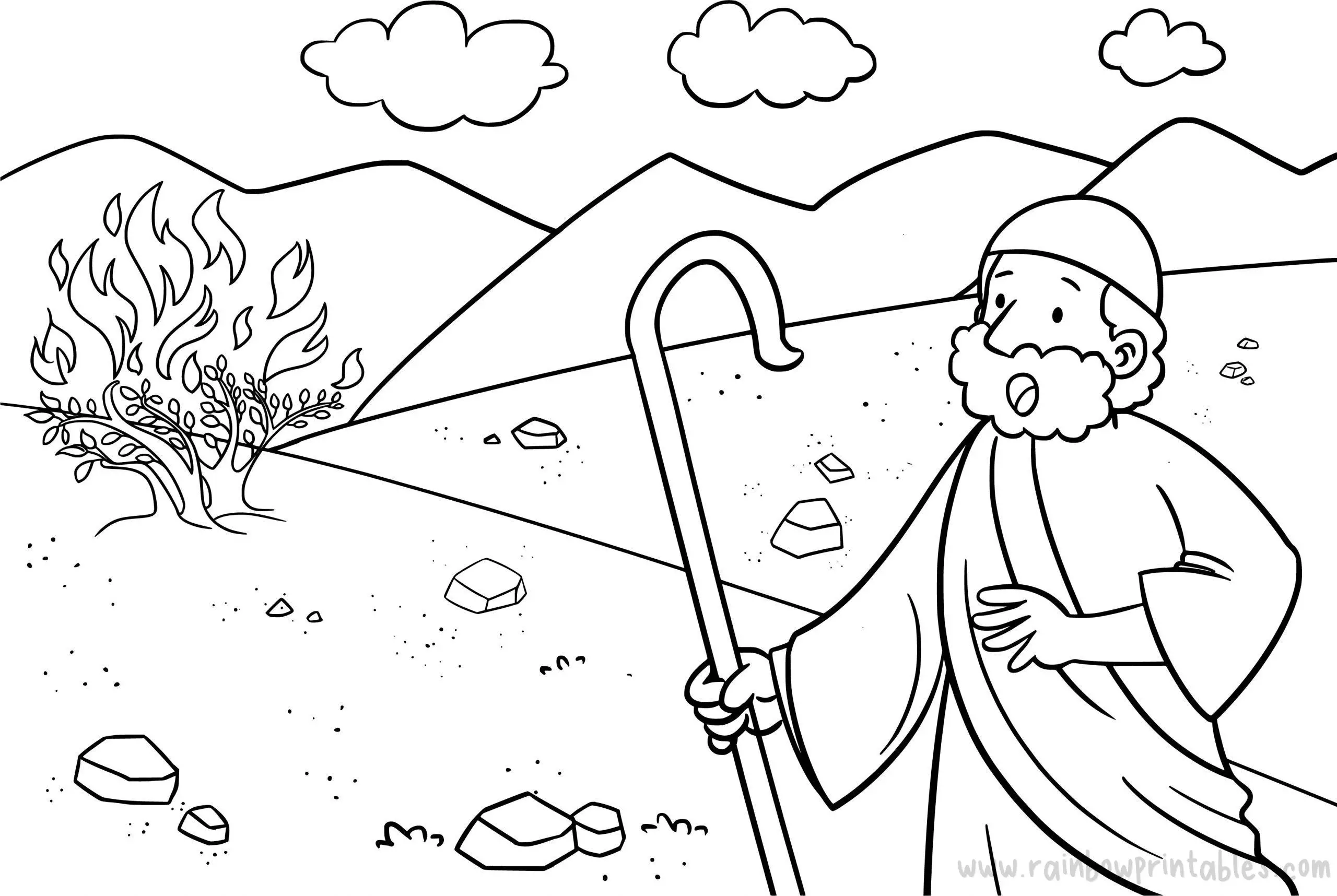 Моисей и горящий куст раскраска