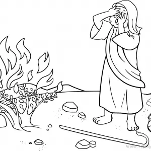 Exodus 3:1-12 Burning Bush-Free-Bible-Coloring-Pages-Story-Art-for-Kids-Religious-Christian-Art-Sheet-for-Children