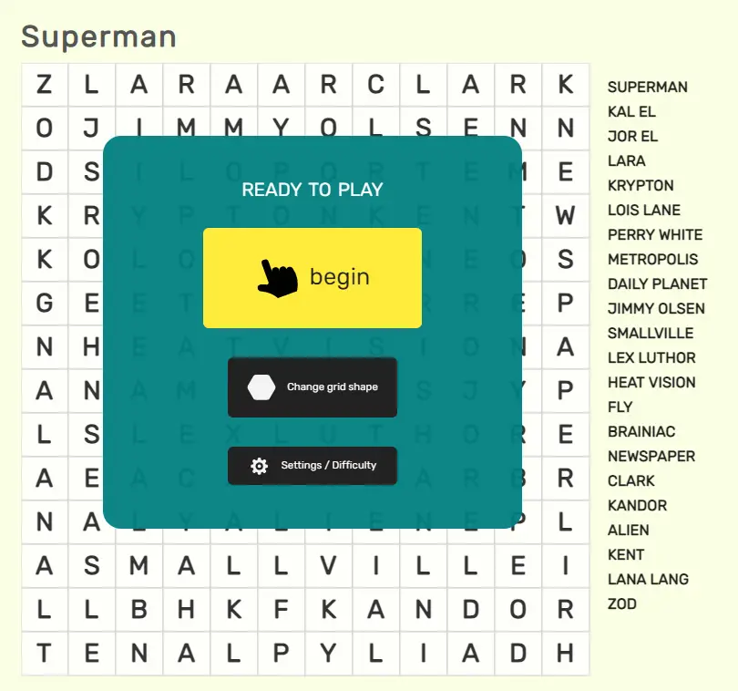 word search related to Superman