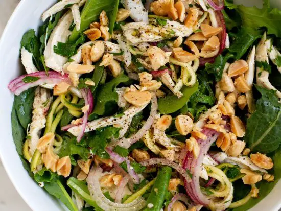 Marinated Zucchini Chicken Salad with Marcona Almonds