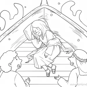 Mark 4:35-41 Storm &amp; Jesus in Boat-Free-Bible-Coloring-Pages-Story-Art-for-Kids-Religious-Christian-Art-Sheet-for-Children