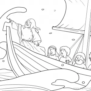 Mark 4:35-41 Storm &amp; Jesus in Boat-Free-Bible-Coloring-Pages-Story-Art-for-Kids-Religious-Christian-Art-Sheet-for-Children