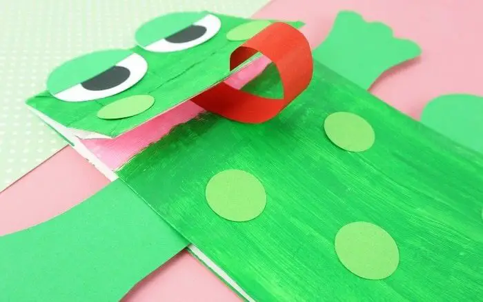 Paper bag frog puppet