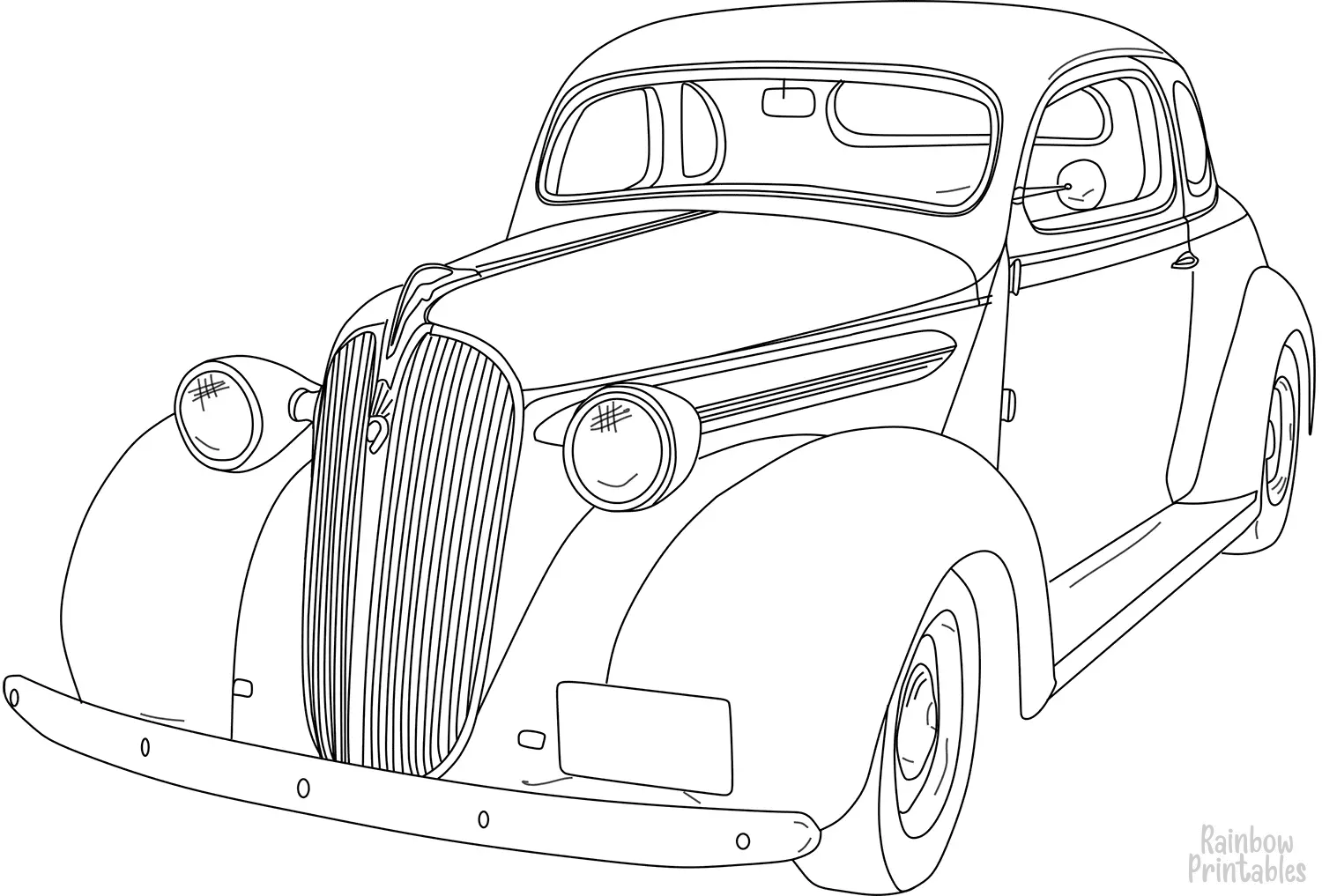 Vintage-cars-1930s-chevy-coupe-Clipart Coloring Pages for Kids Adults Art Activities Line Art