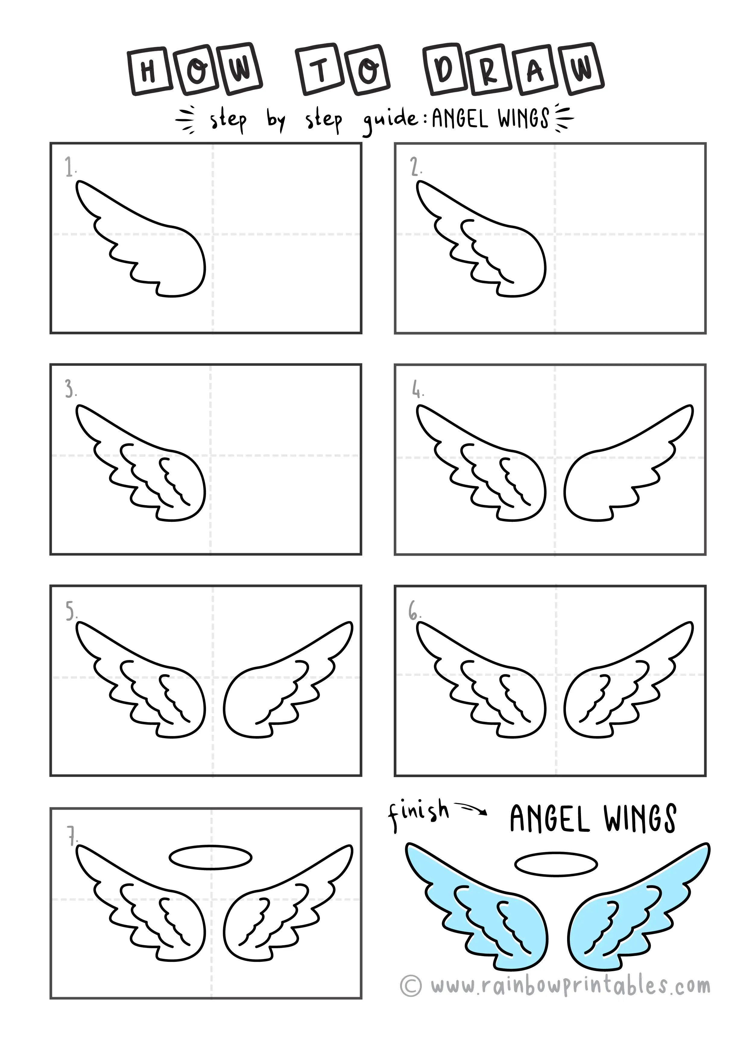 How To Draw a ANGEL WINGS Step by Step for Beginners and Kids | Easy and Simple