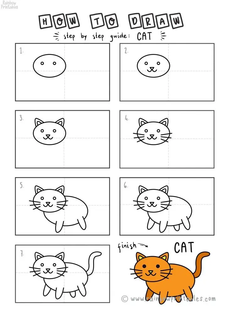 How To Draw a CAT Step by Step for Beginners and Kids | Easy and Simple | Printable Drawing Worksheet How To Draw a CAT Step by Step for Beginners and Kids | Easy and Simple | Printable Drawing Worksheet