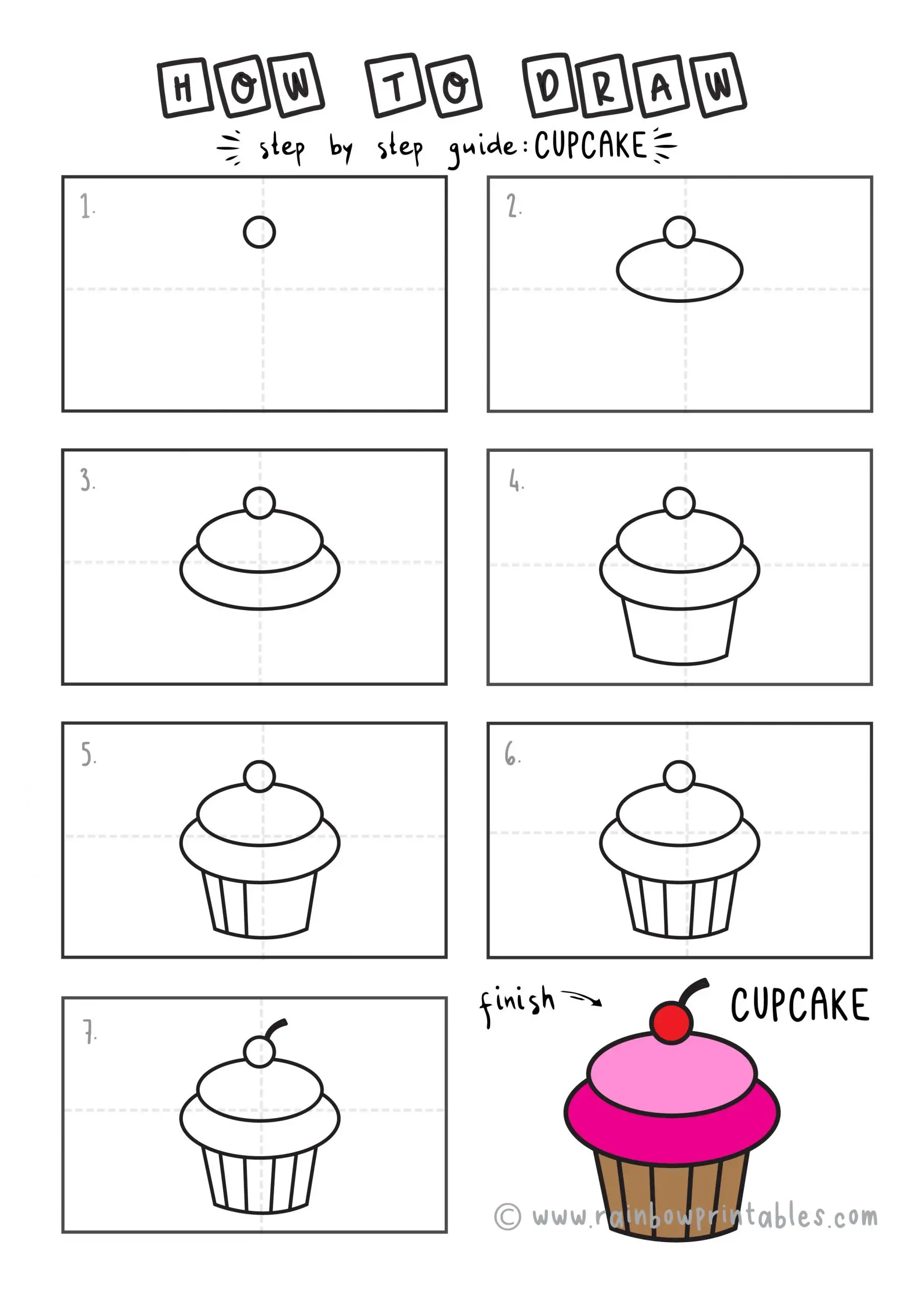 How To Draw a CUPCAKE Step by Step for Beginners and Kids | Easy and Simple | Printable Drawing Worksheet