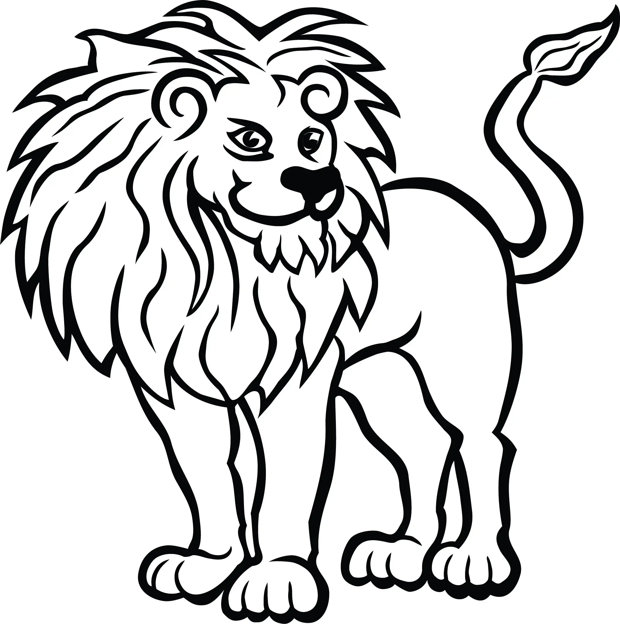 Simple Easy Lion Line Drawing Coloring Page for Kids