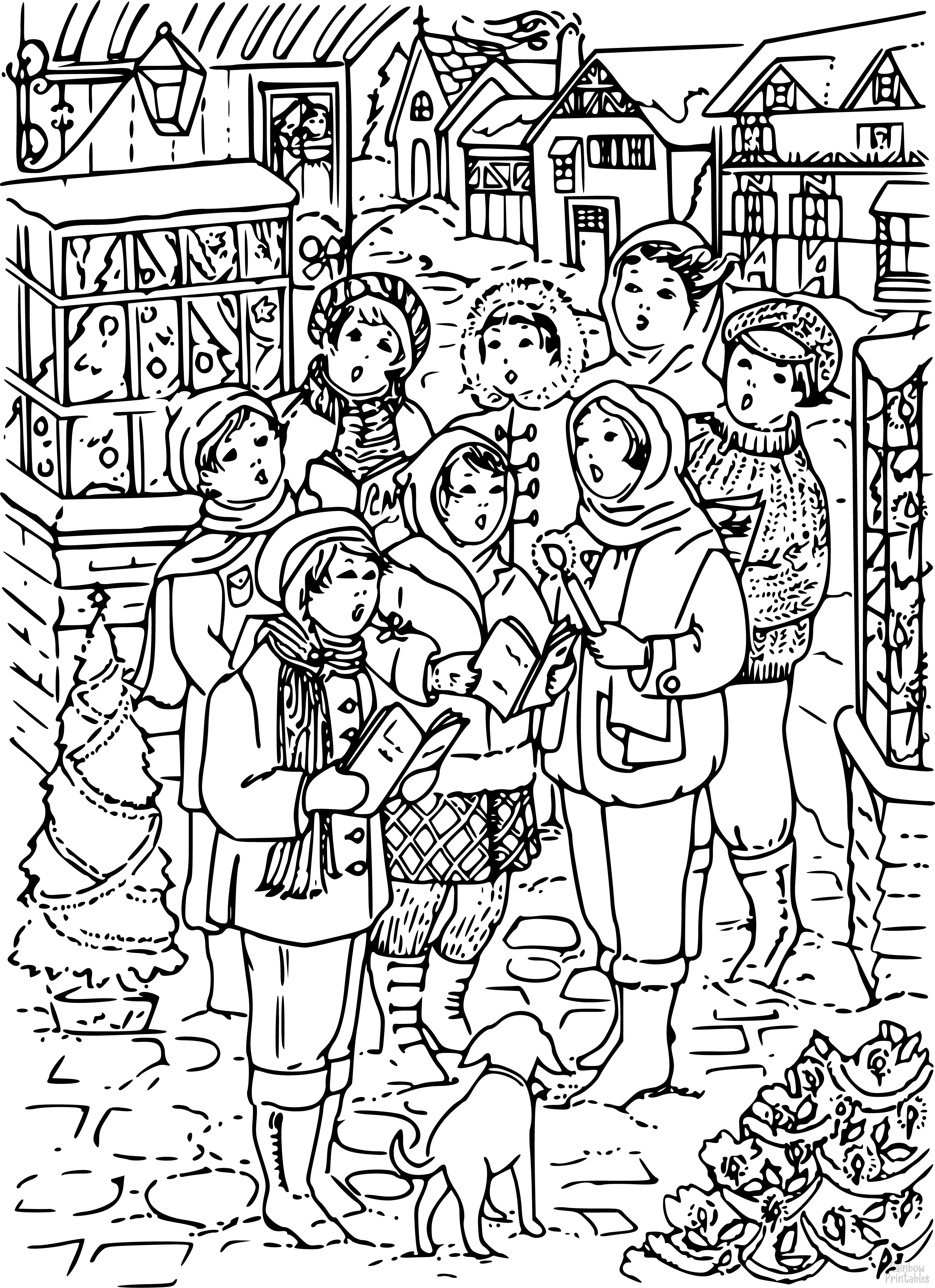 Carolers Christmas Eve Winter Season Drawing Doodle Coloring Book Page Sheets for Kids Activity