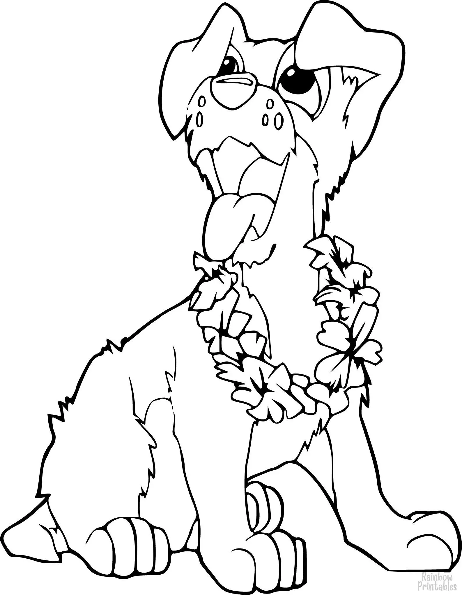 SIMPLE-EASY-line-drawings-Cute Hawaiian Dog-coloring-page-for-kids