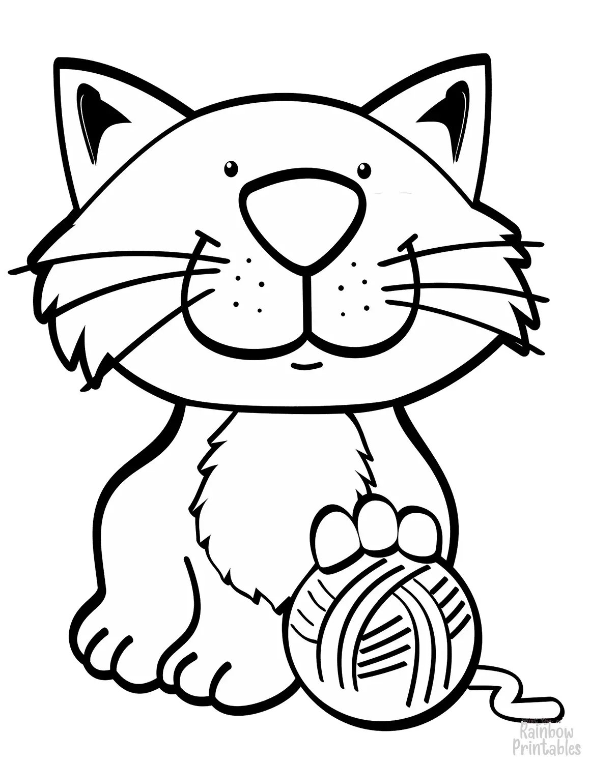 Cute-drawing-cat-with-yarn-ball-coloring-page