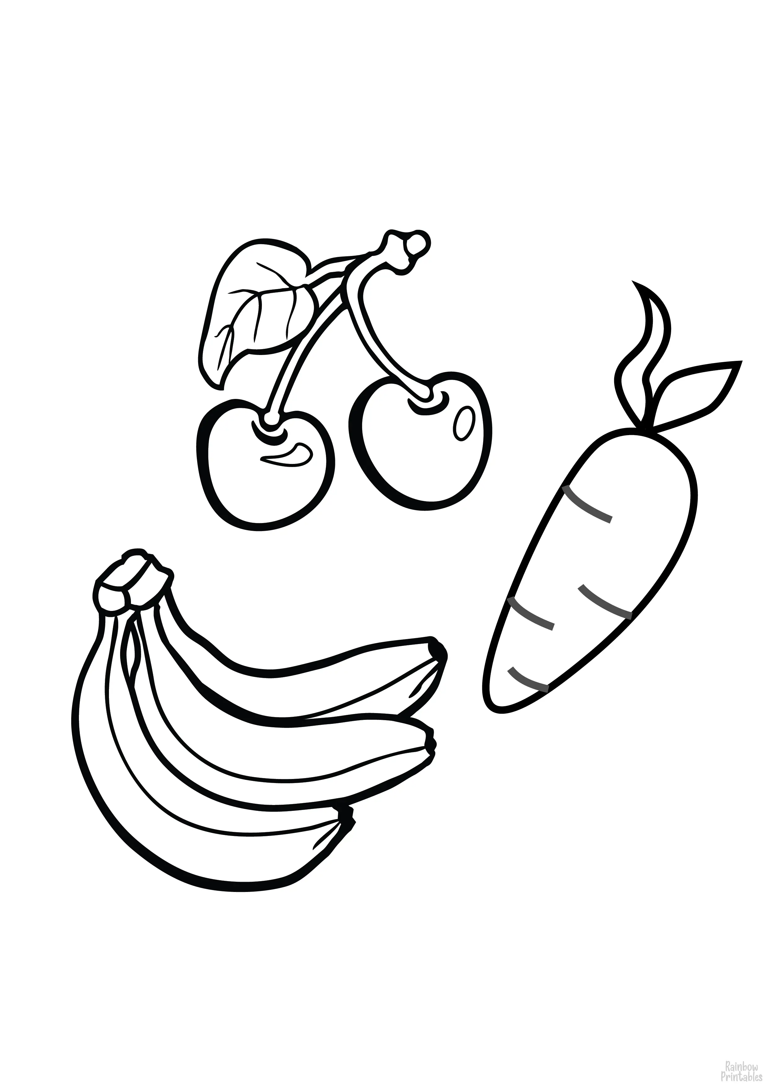 FOOD COLLECTION CHERRY CARROT BAnana Clipart Coloring Pages Line Art Drawings for Kids-01