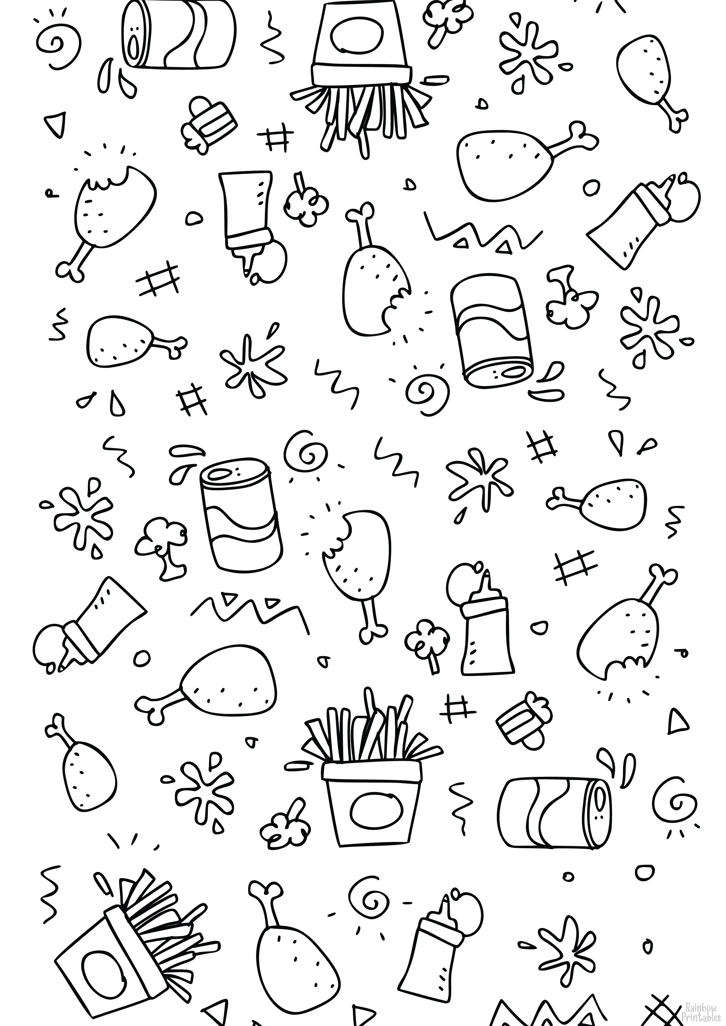 FAST FOOD CHICKEN FRIES Clipart Pattern Food Vine Clipart Coloring Pages Line Art Drawings for Kids-01