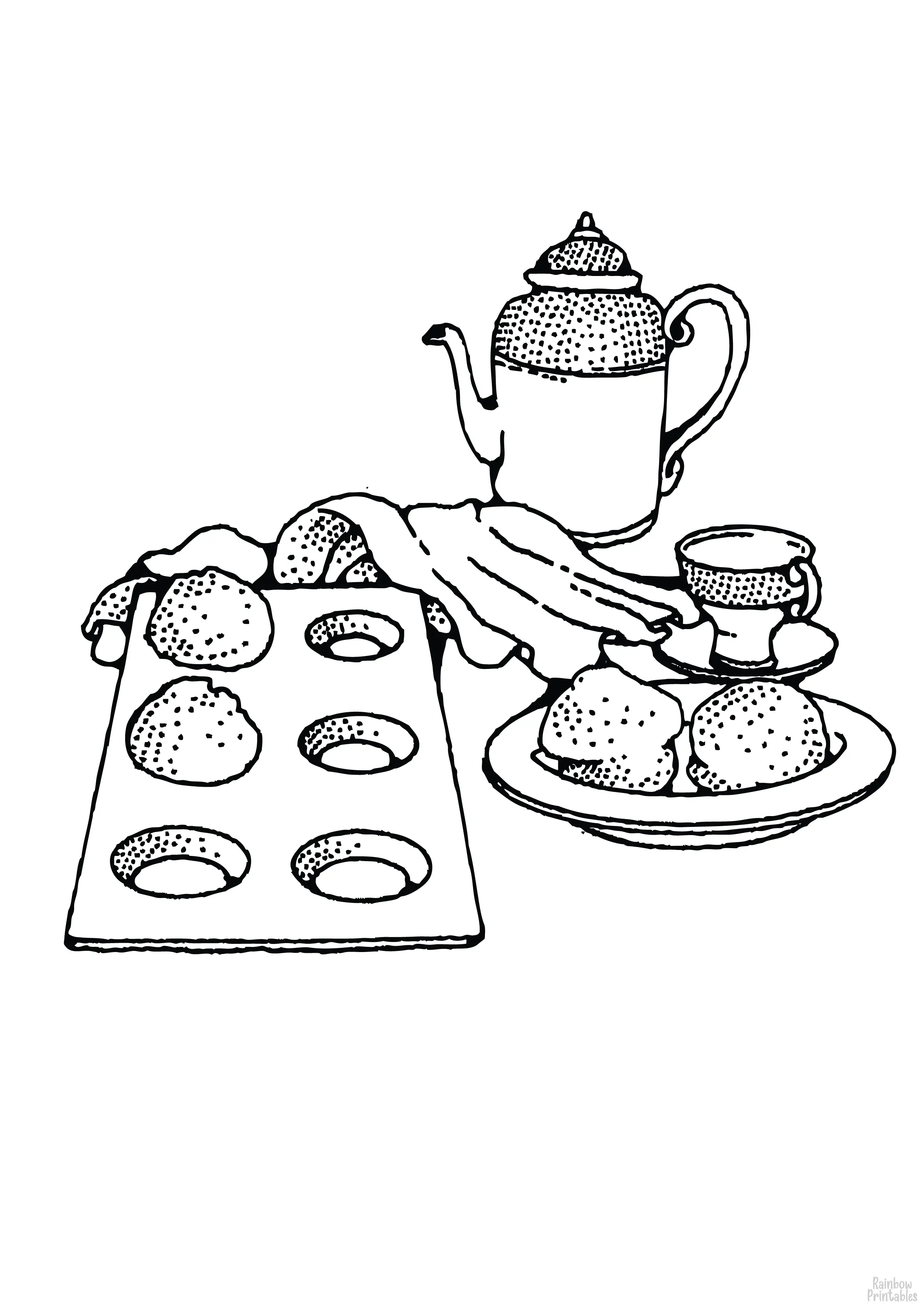 Scones Muffin Tea time Food Clipart Coloring Pages Line Art Drawings for Kids-01