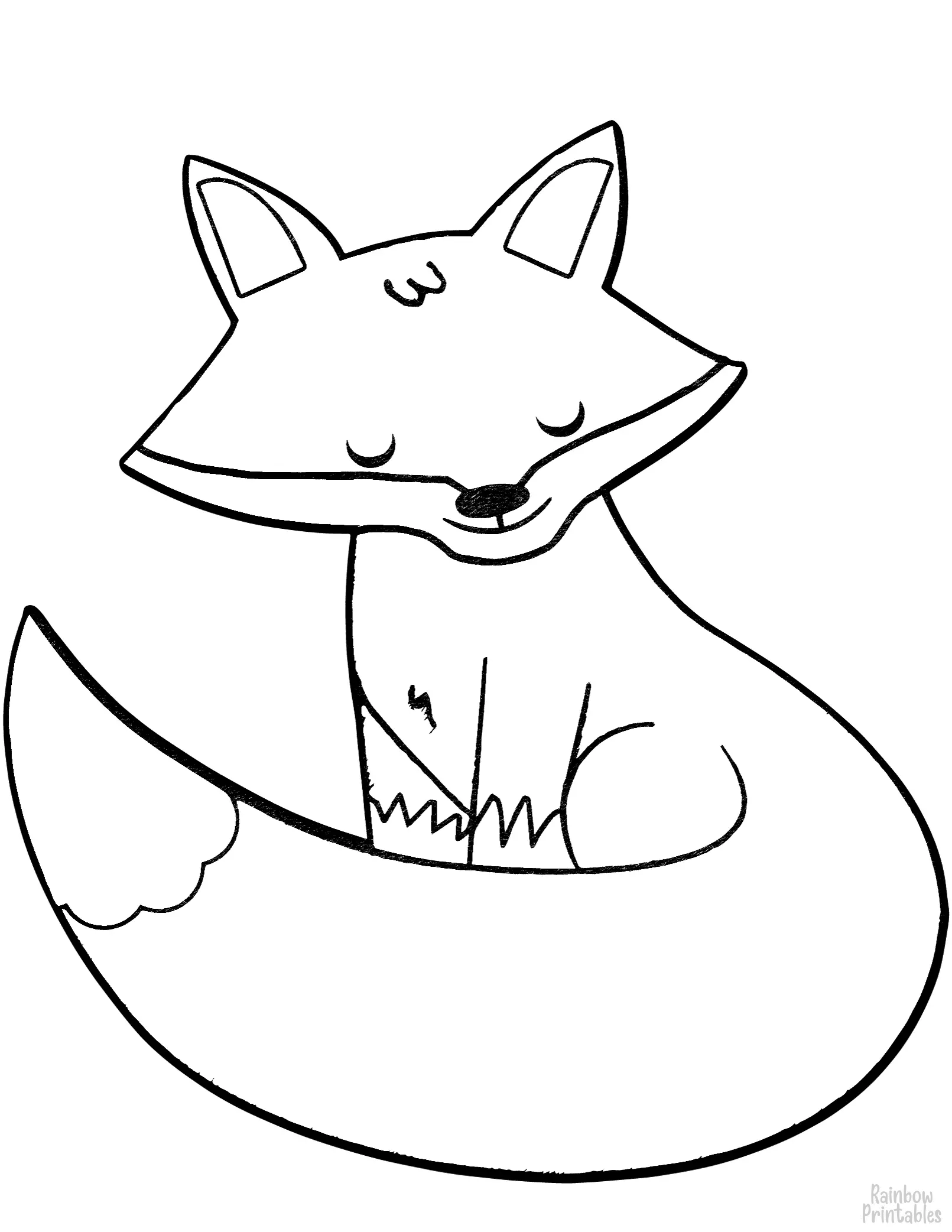 Fluffy-Happy-Relaxed-Easy-fox-coloring-page