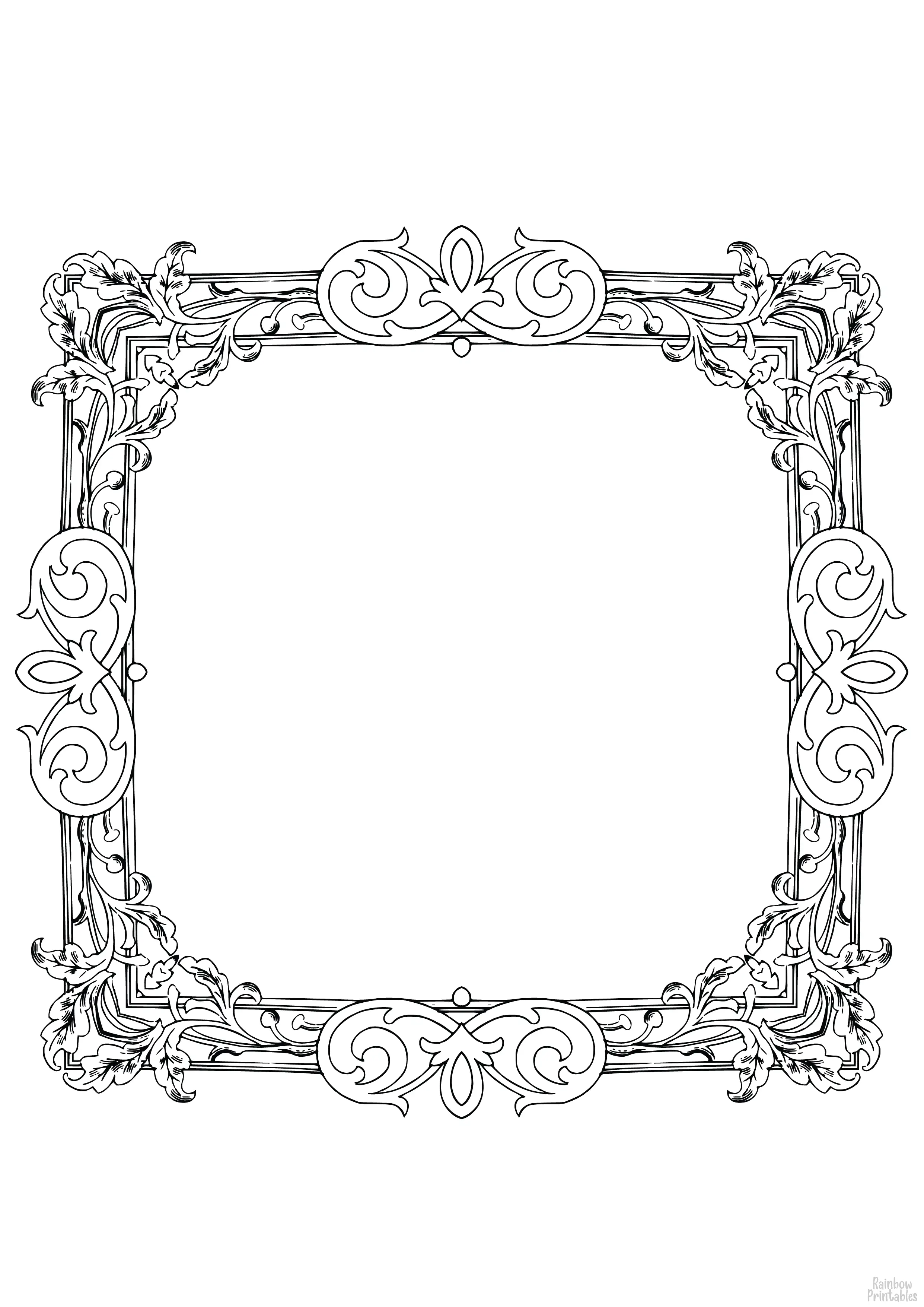 SQUARE PICTURE FRAME-Mandala-SIMPLE-EASY-line-drawings-coloring-page-for-kids