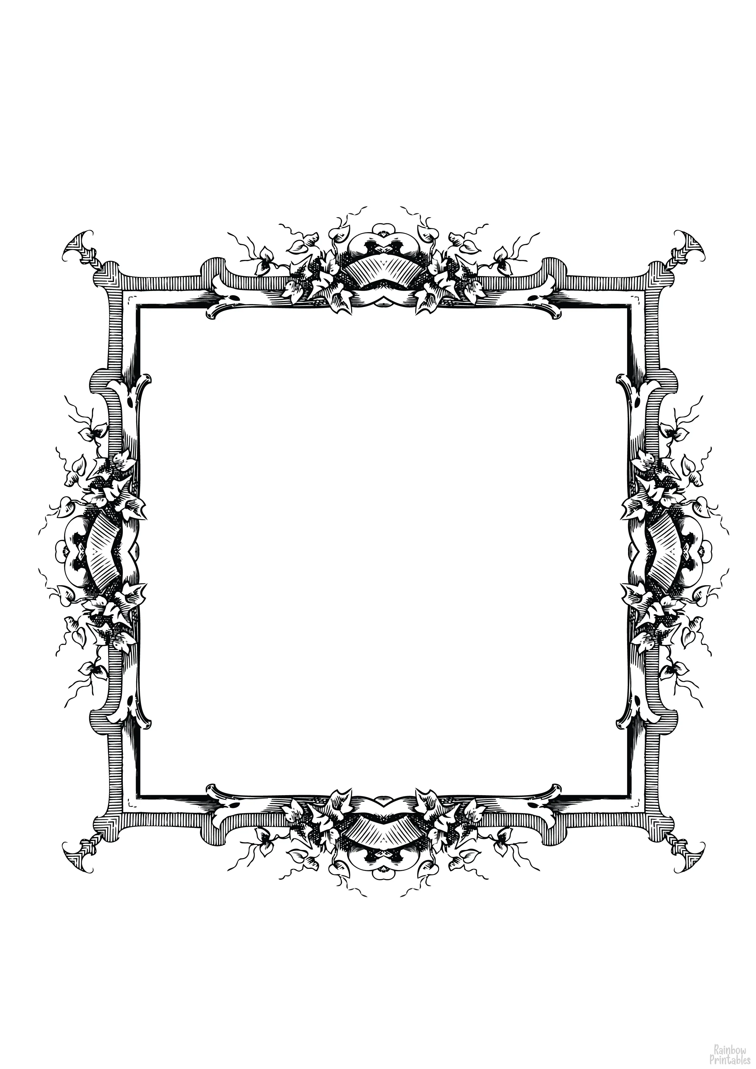 SQUARE PICTURE FRAME-Mandala-SIMPLE-EASY-line-drawings-coloring-page-for-kids