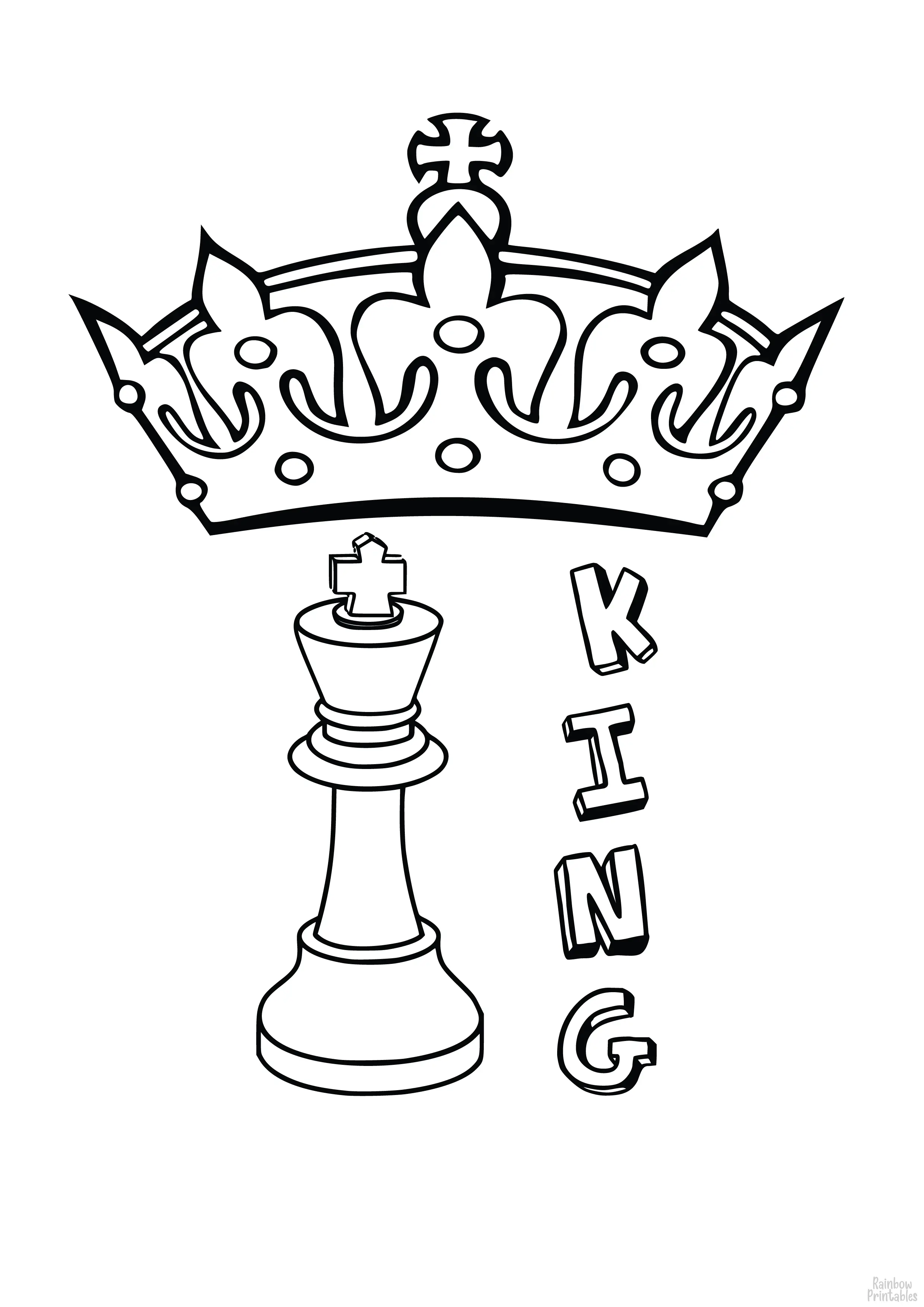 KING CROWN CHESS Free Clipart Coloring Pages for Kids Adults Art Activities Line Art-31