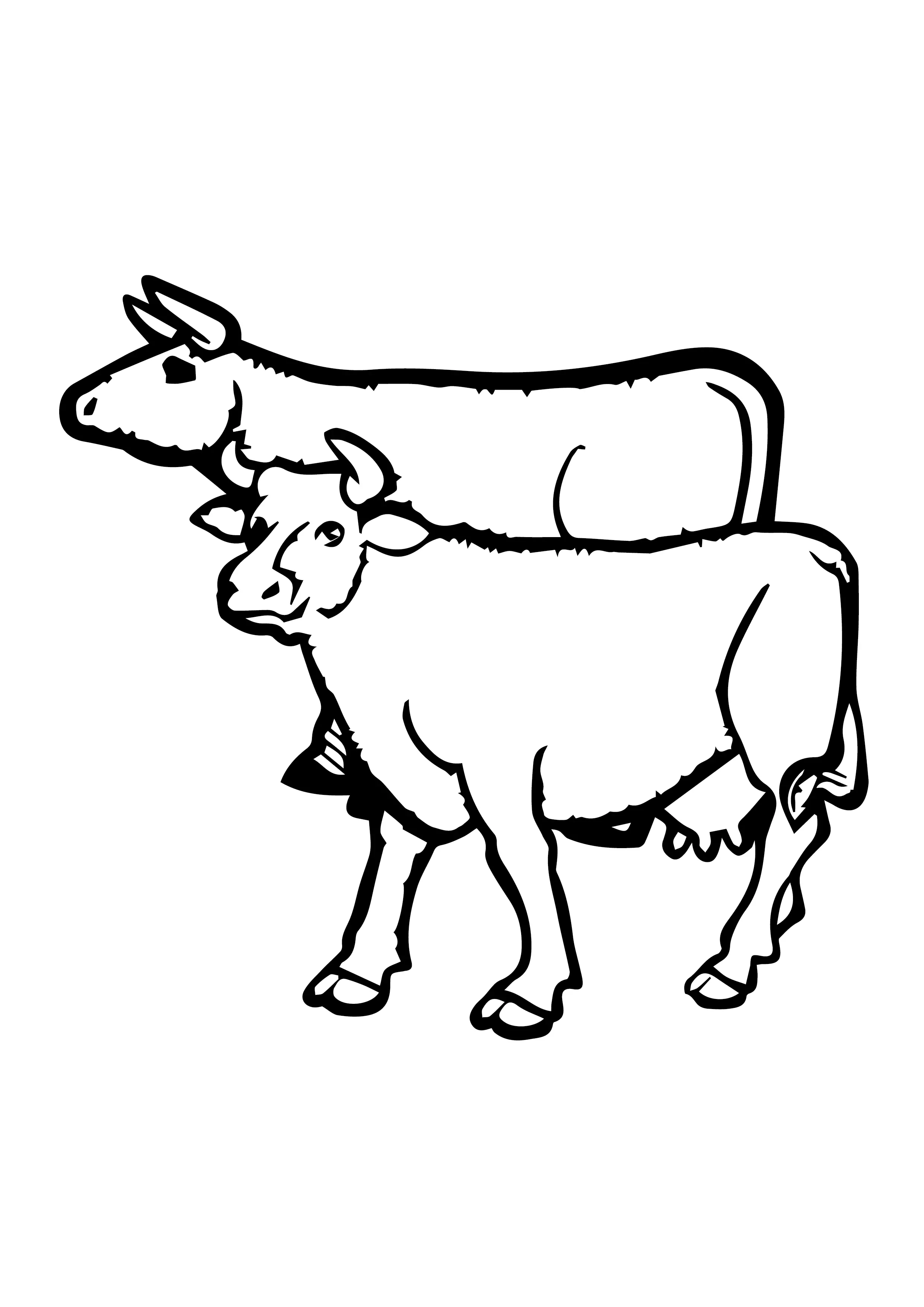 Two Cows Bull Bovine-Cartoon-Free-Clipart-Line-Drawing-coloring-page-Activity-For-Kids-02
