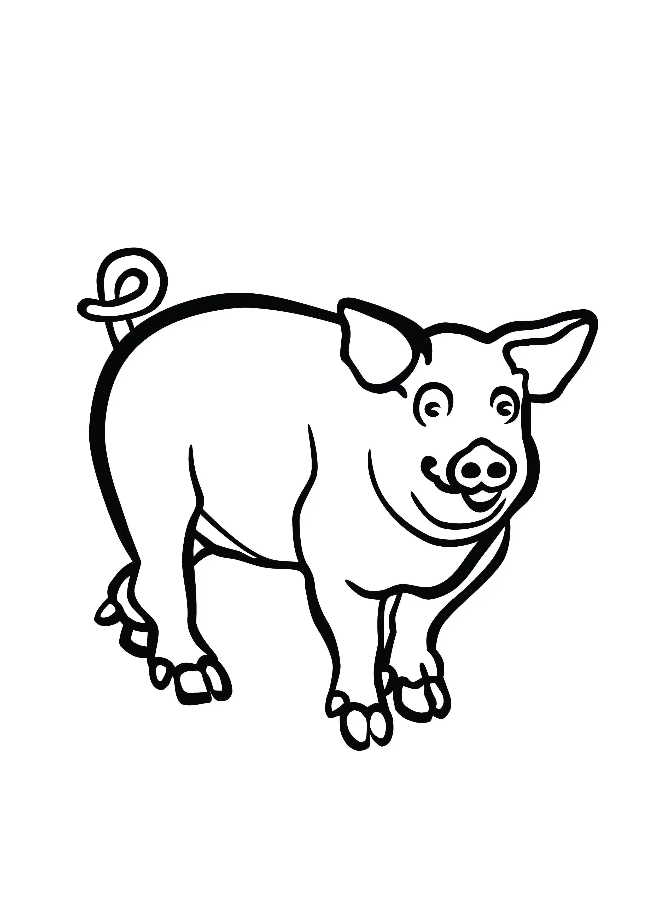 Farm Animal Pig-Cartoon-Free-Clipart-Line-Drawing-coloring-page-Activity-For-Kids