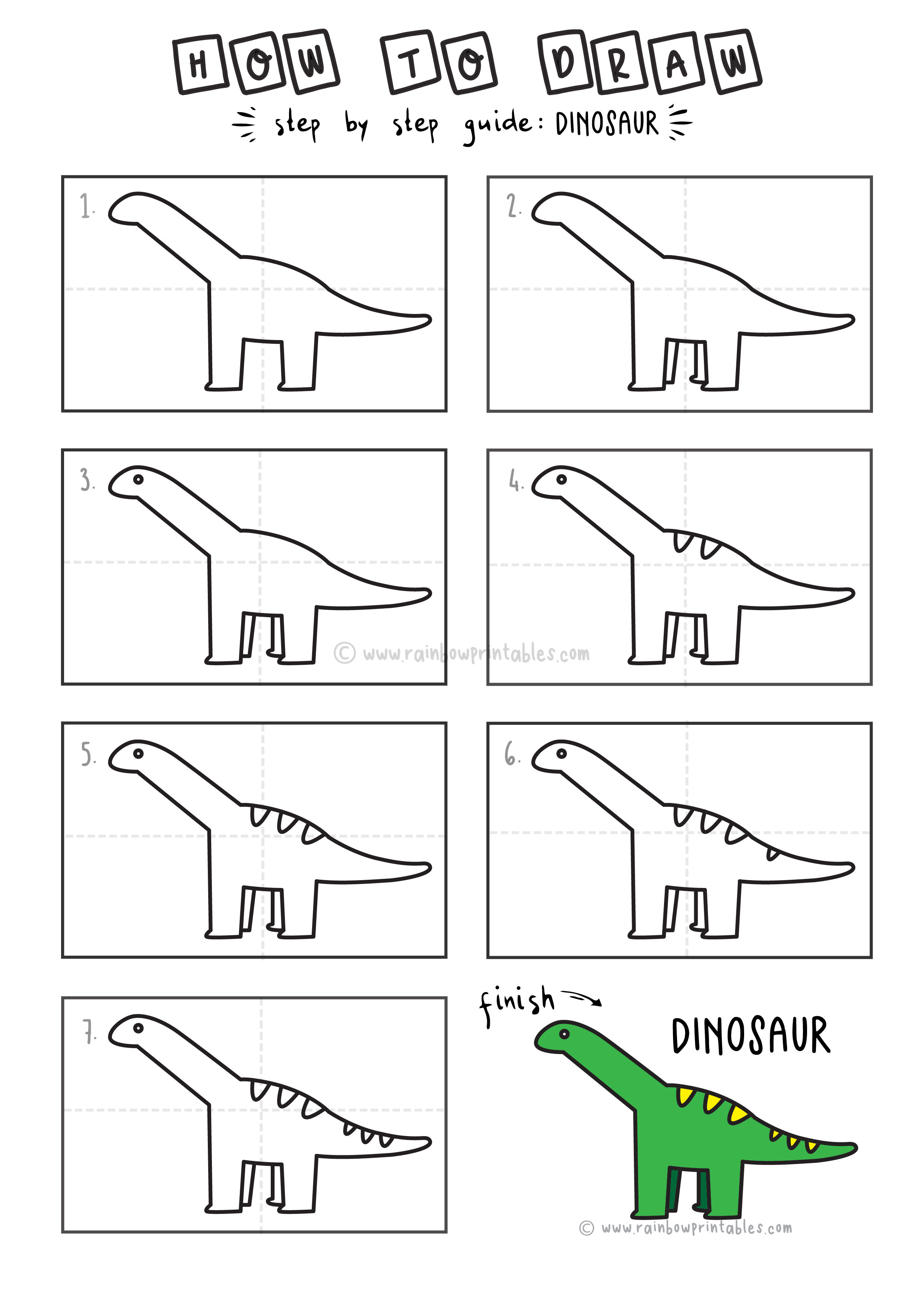 how to draw a cute dinosaur step by step