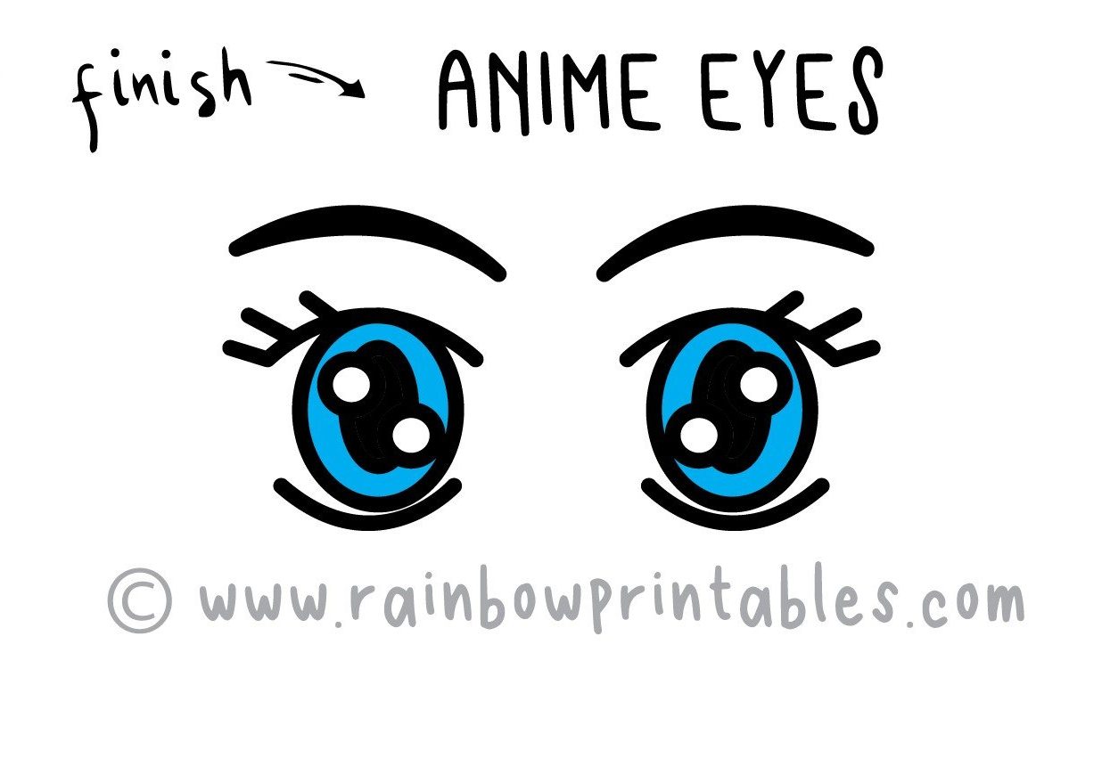 How To Draw Japanese Cartoon Anime Eyes Step By Step For Small Kids Rainbow Printables