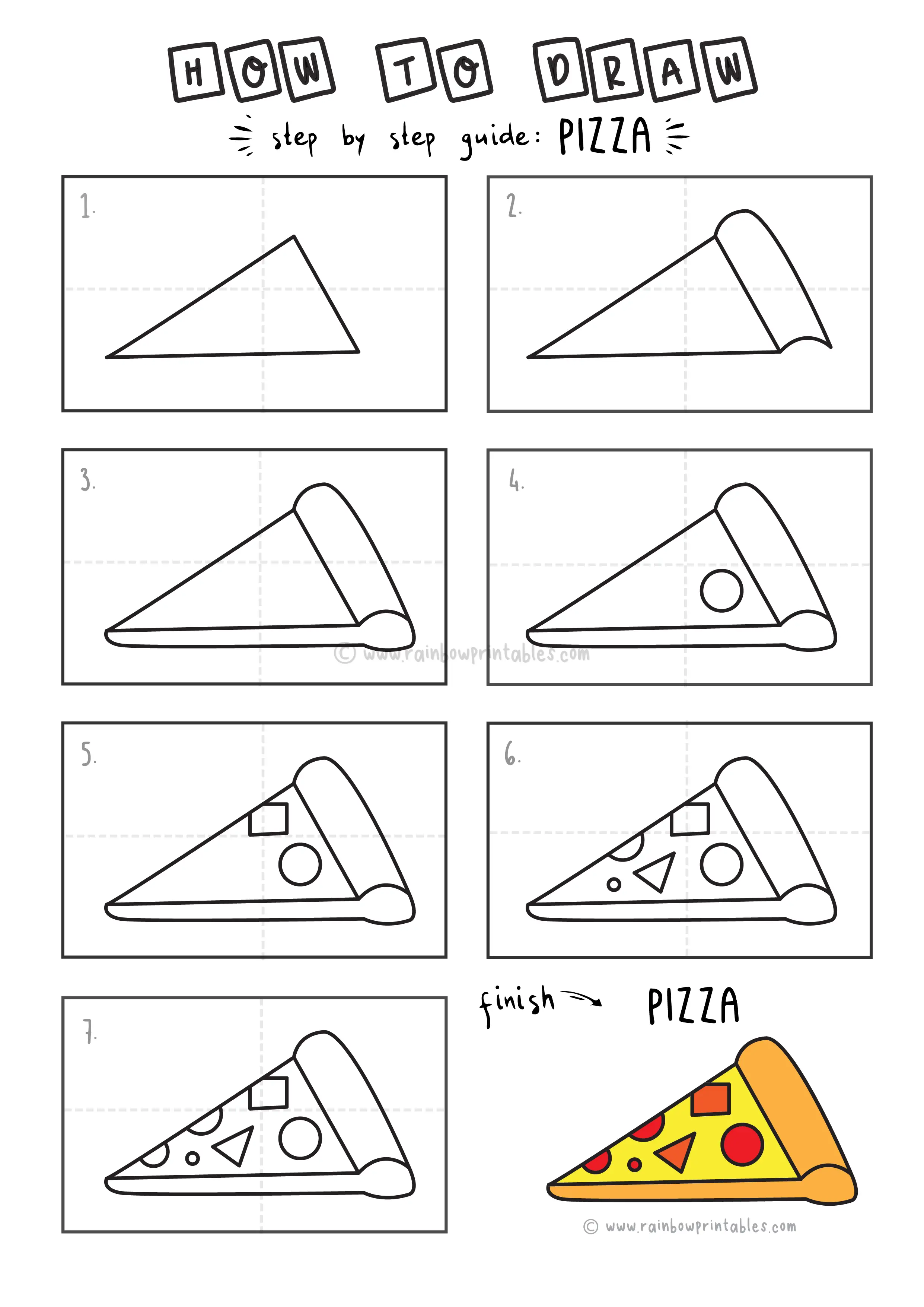 HOW TO DRAW PIZZA SLICE ART PROJECT STEP BY STEP FOR KIDS TUTORIAL