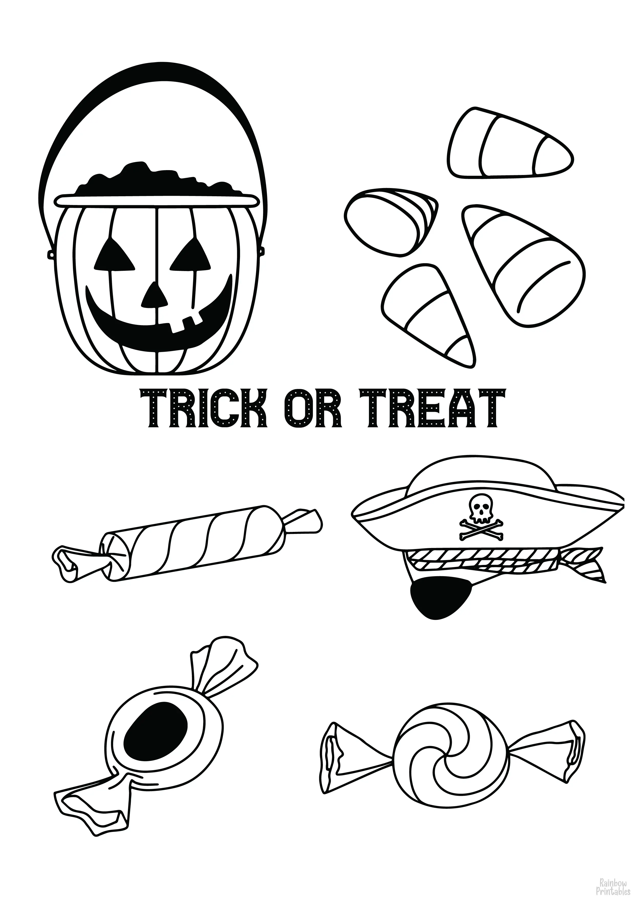 HALLOWEEN TRICK OR TREAT CANDY PUMPKIN BUCKETS Line Art Drawing Set Free Activity Coloring Pages for Kids