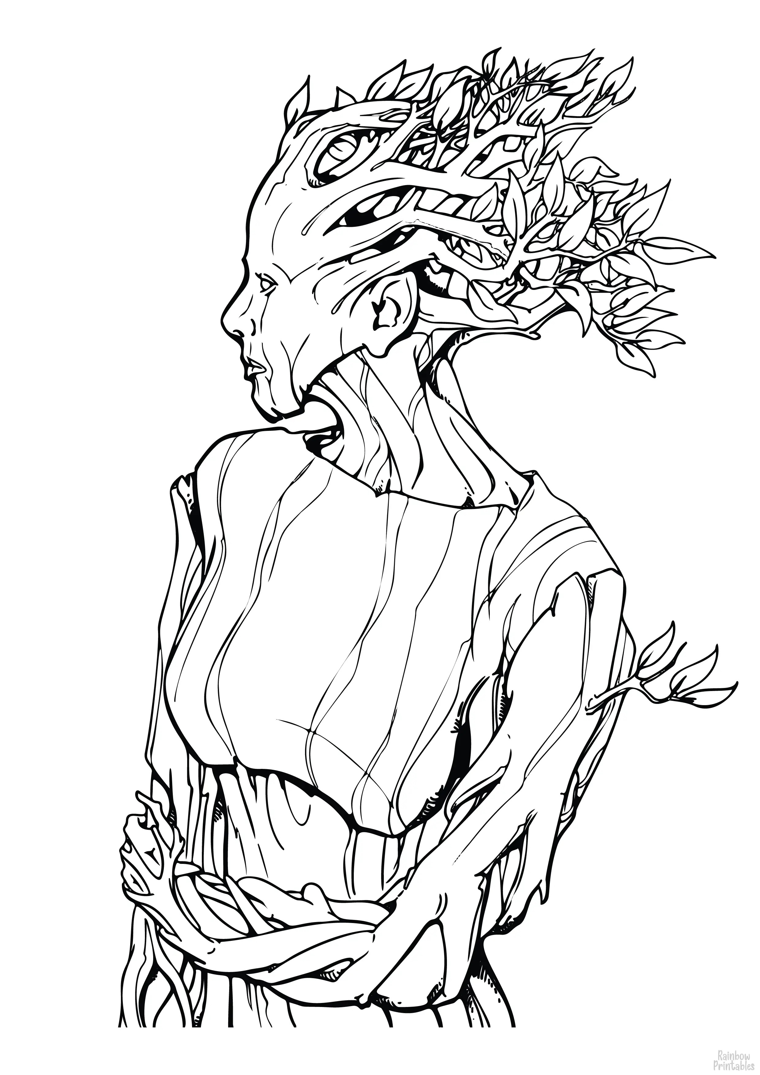 HALLOWEEN TREE LADY FANTASY Monster LADY GROOT Line Art Drawing Set Free Activity Coloring Pages for Kids