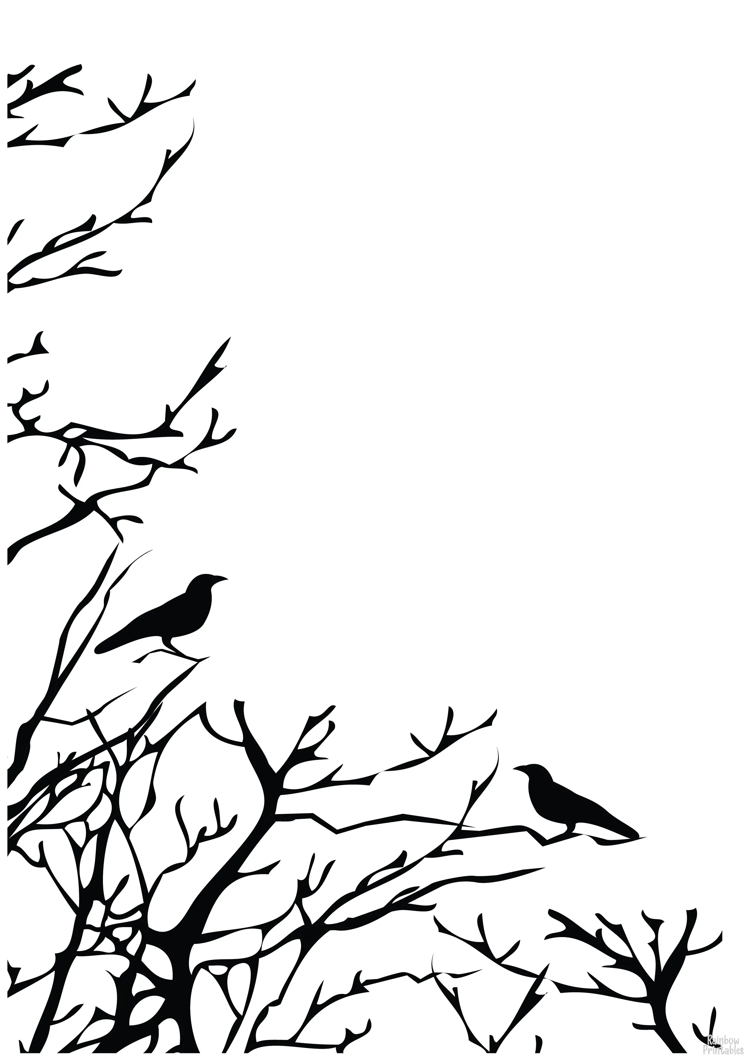 HALLOWEEN TREE TOPS BIRDS SPOOKY Line Art Drawing Set Free Activity Coloring Pages for Kids