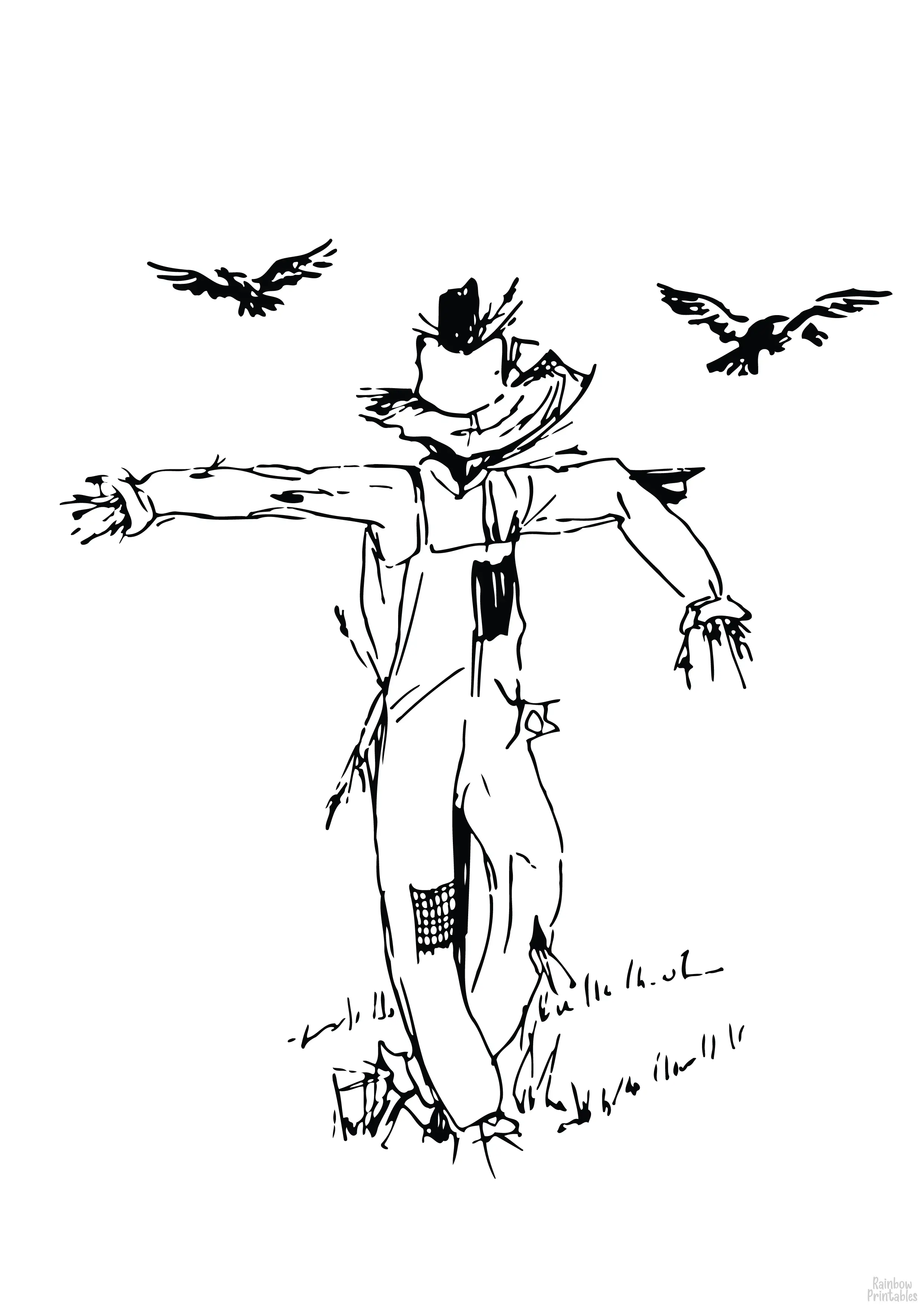 Scarecrow Halloween Line Art Drawing Set Free Activity Coloring Pages for Kids