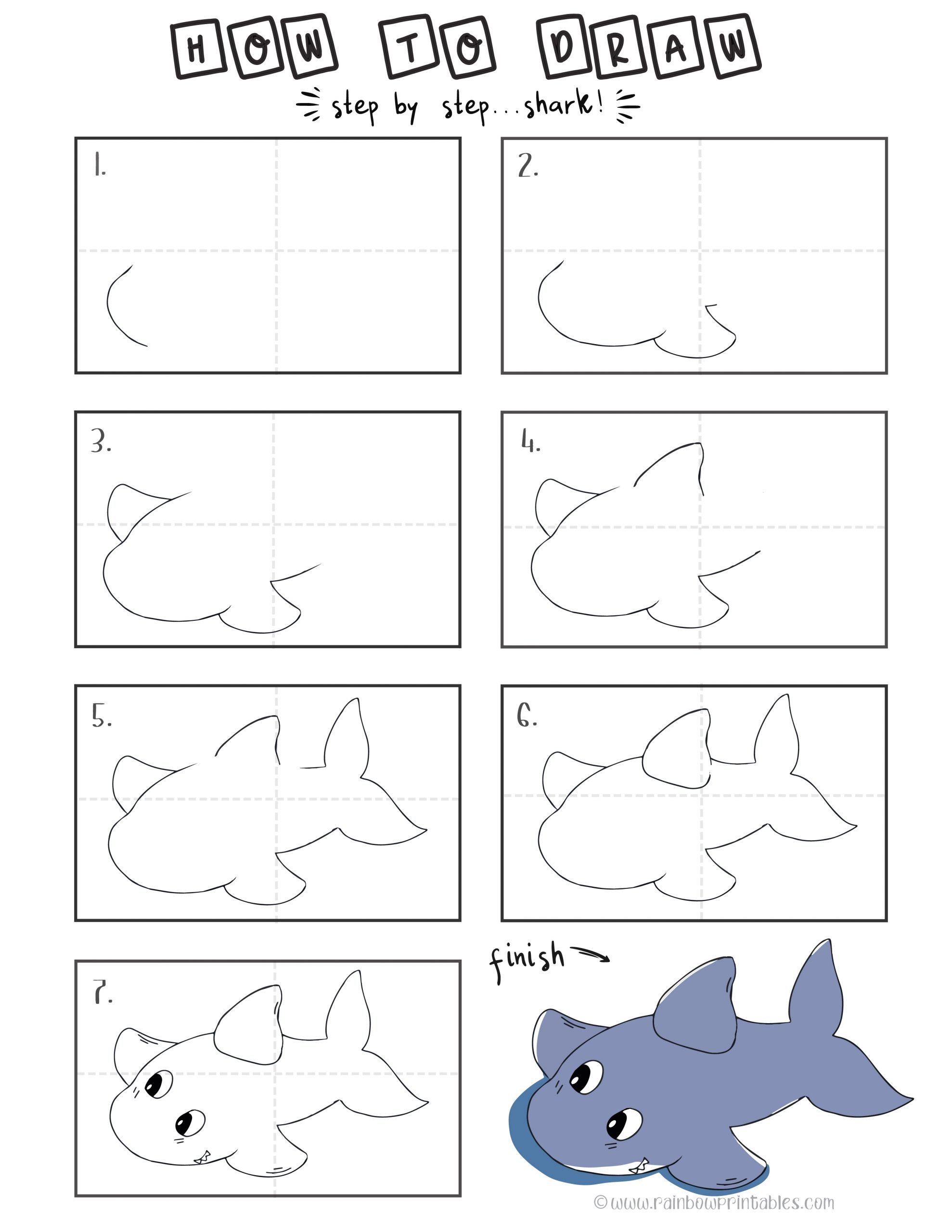 How To Draw a Shark for Kids (Step by Step Tutorial), Free Art Drawing Lesson for Children on How to Doodle a Shark