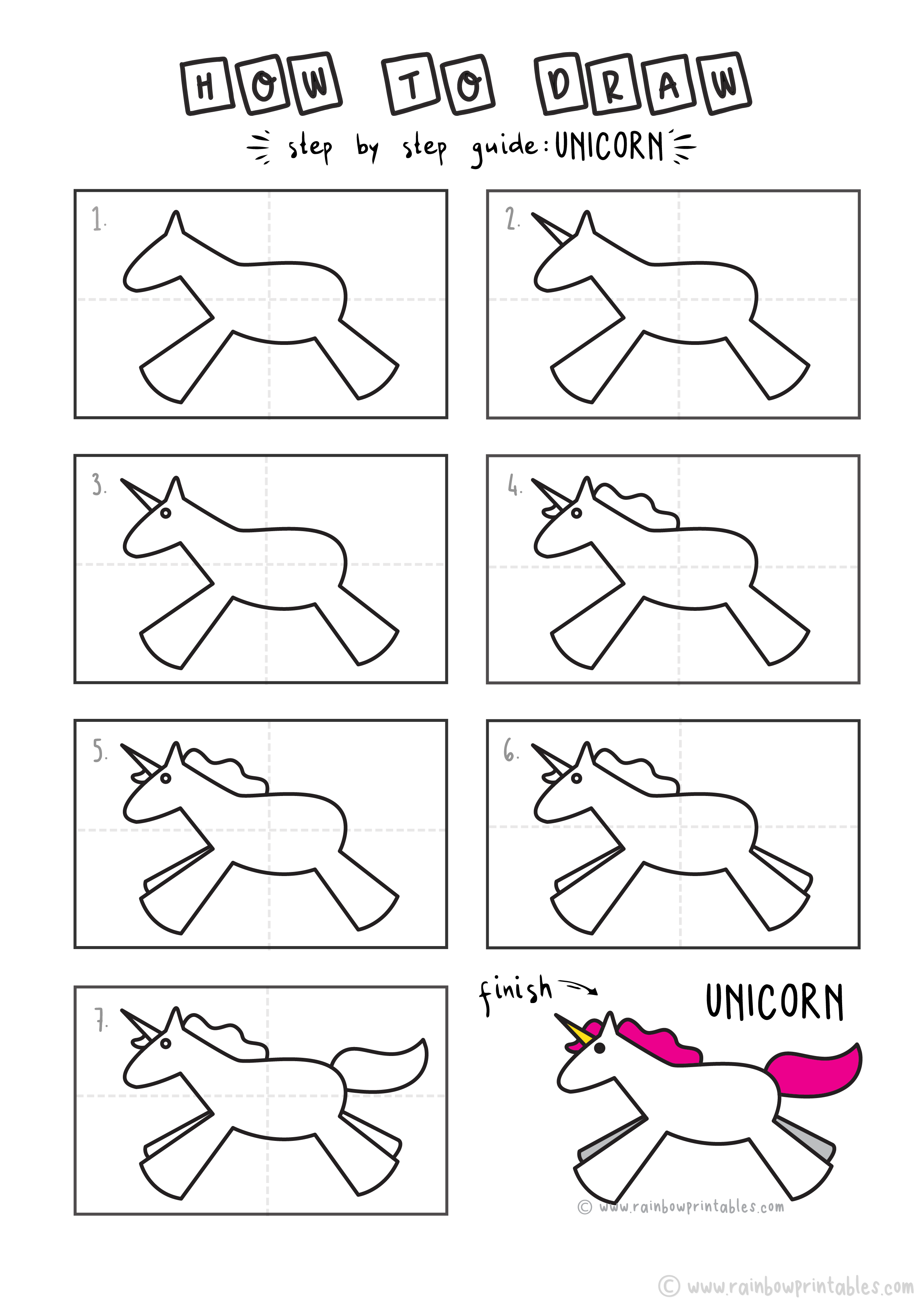 how to draw a unicorn step by step