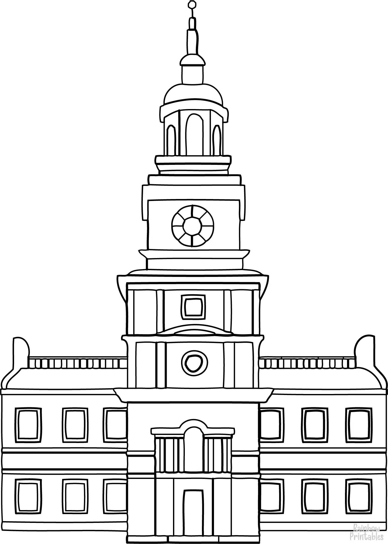 Line Drawing Independence_Hall Coloring Pages for Kids