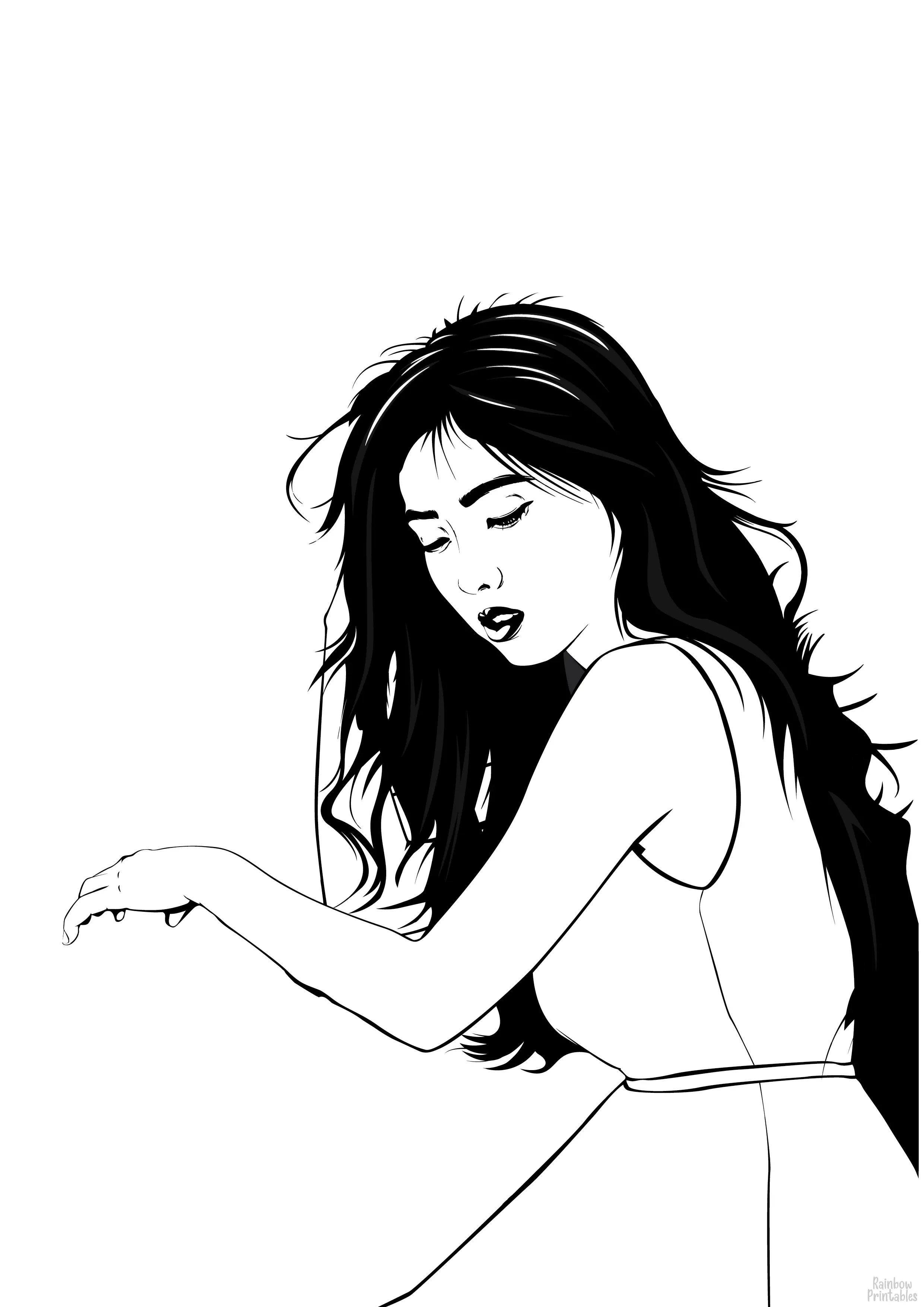 BEAUTIFUL GRACEFUL ASIAN WOMAN Free Clipart Coloring Pages for Kids Art Activities Line Art