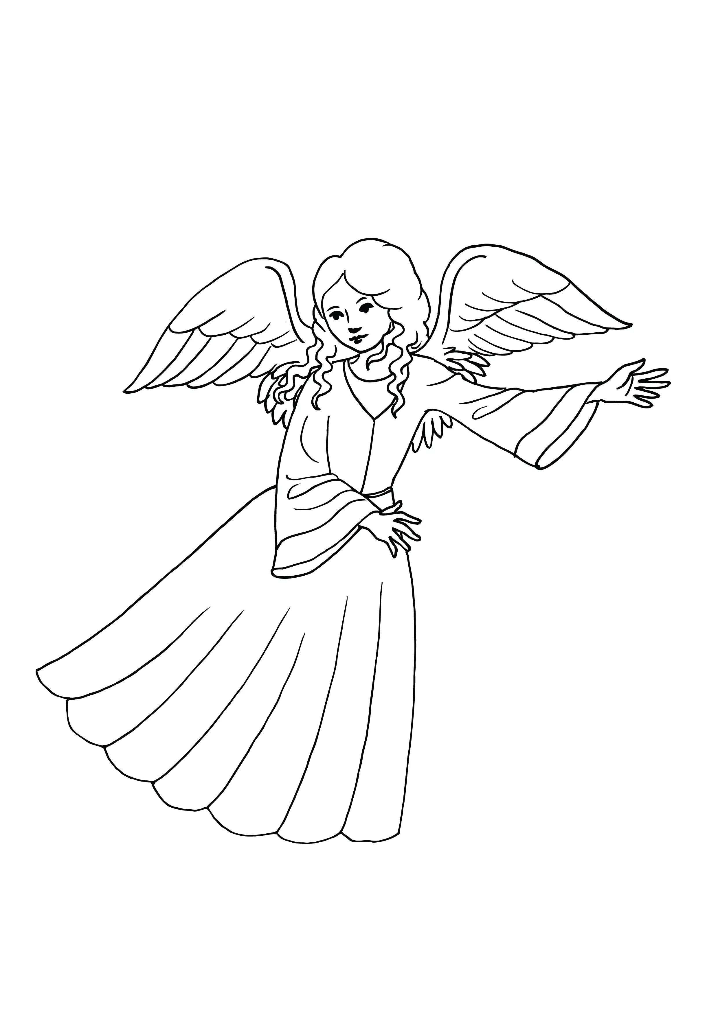 Christian Christmas Angel With Wings Friendly Free Clipart Coloring Pages for Kids Art Activities Line Art