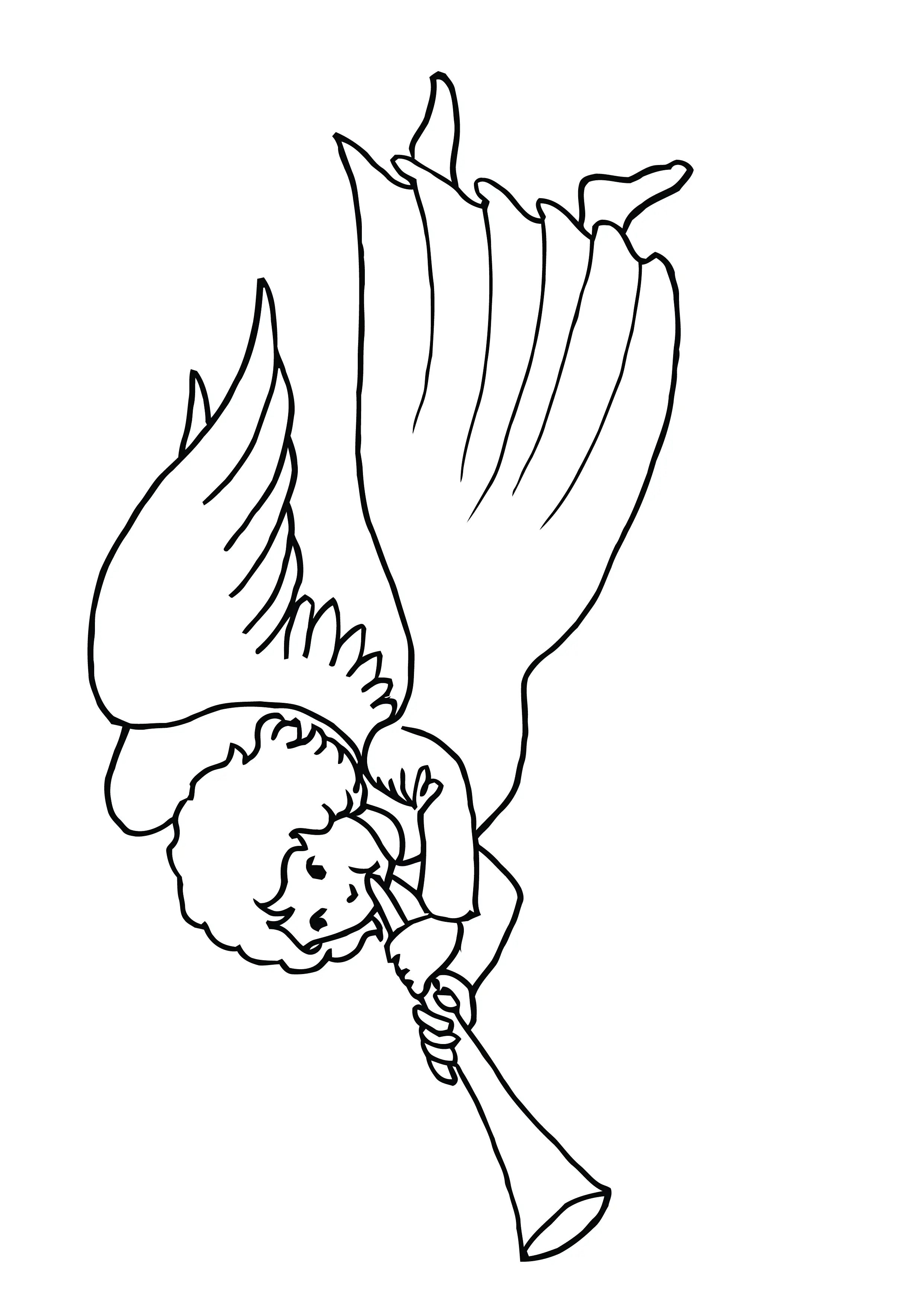 Christian Christmas Angel With Wings Blowing Horn Friendly Free Clipart Coloring Pages for Kids Art Activities Line Art