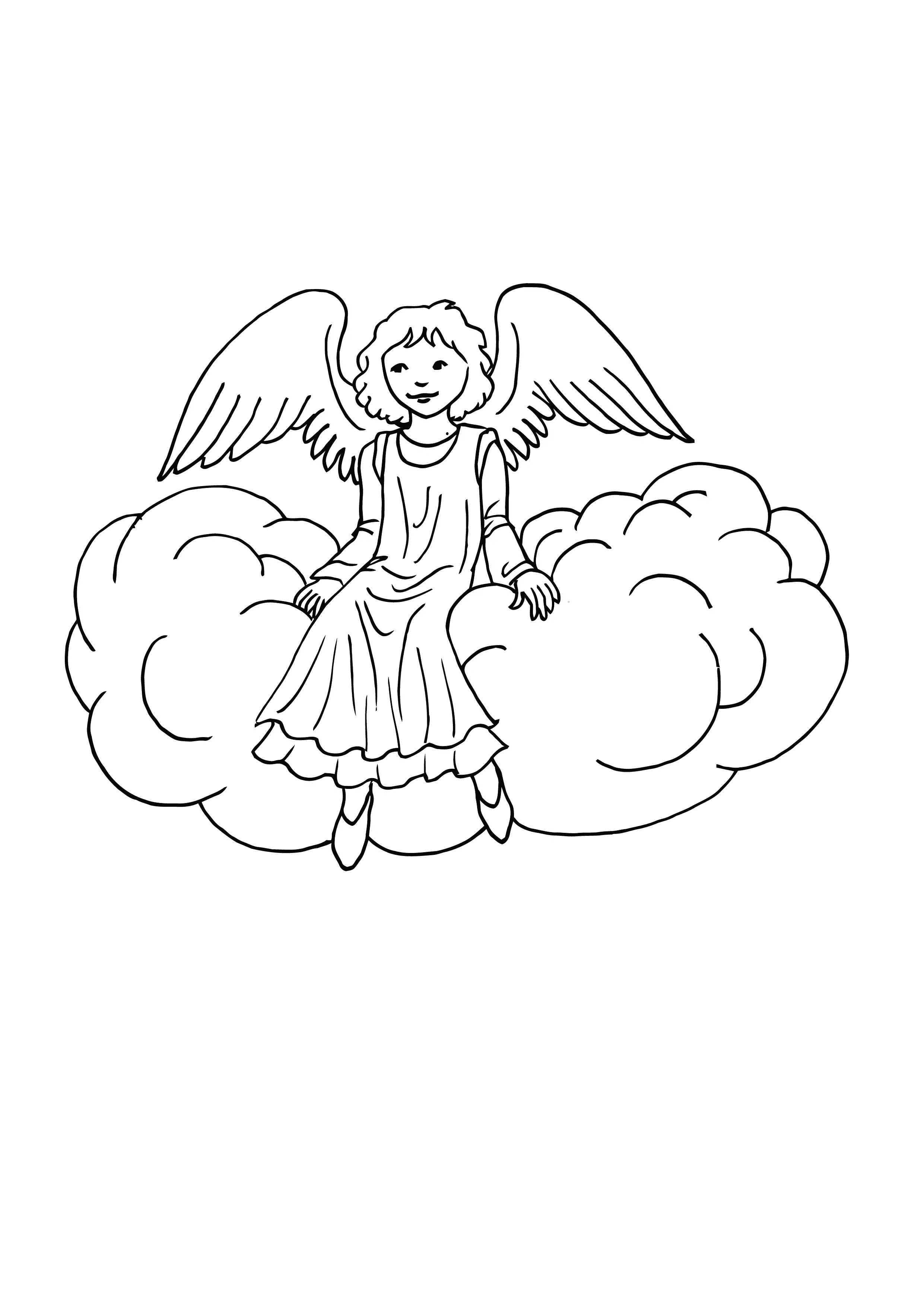 Christian Christmas Angel With Wings SITTING ON CLOUD friendly Free Clipart Coloring Pages for Kids Art Activities Line Art