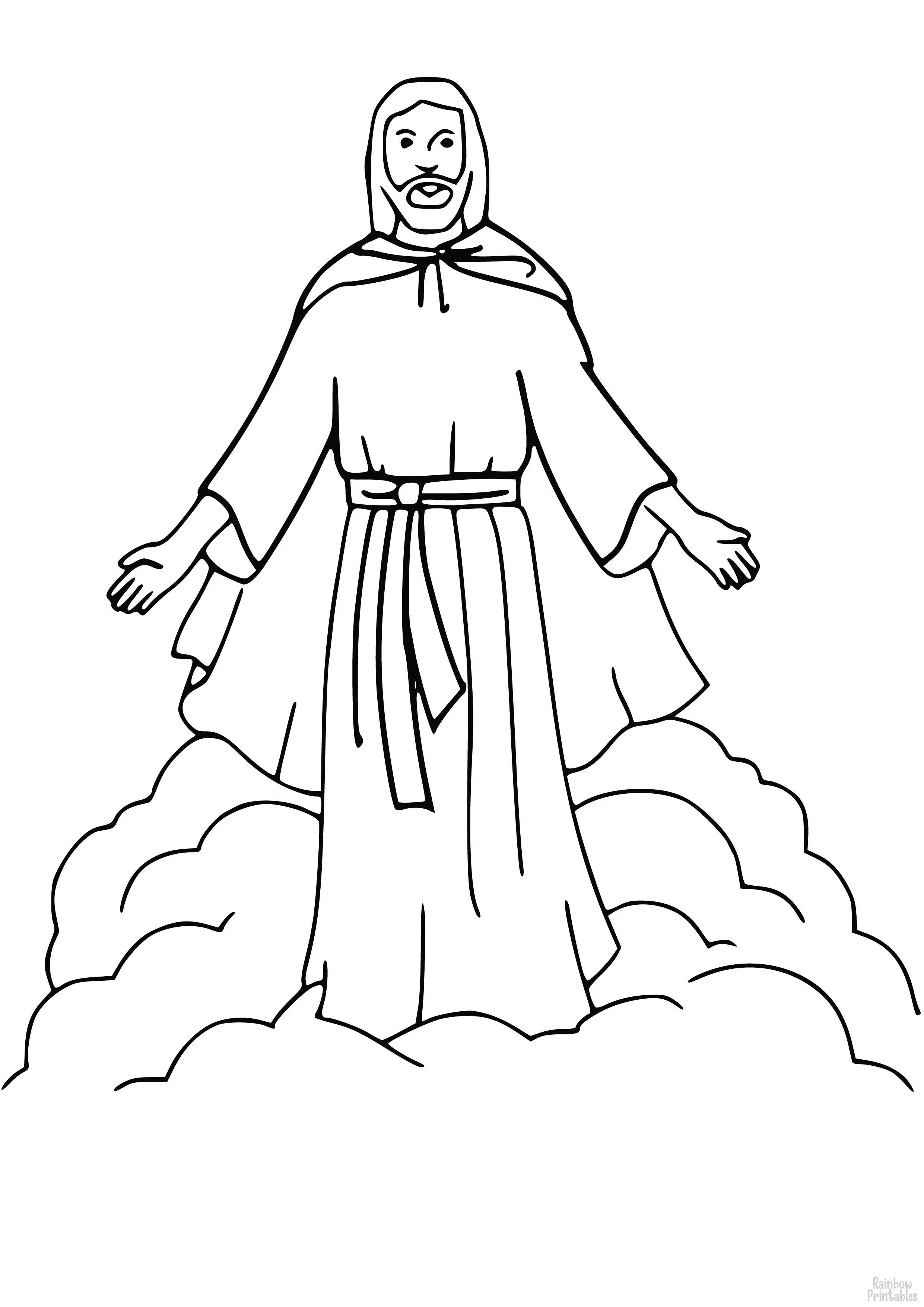 JESUS among Clouds Free Clipart Coloring Pages for Kids Art Activities Line Art