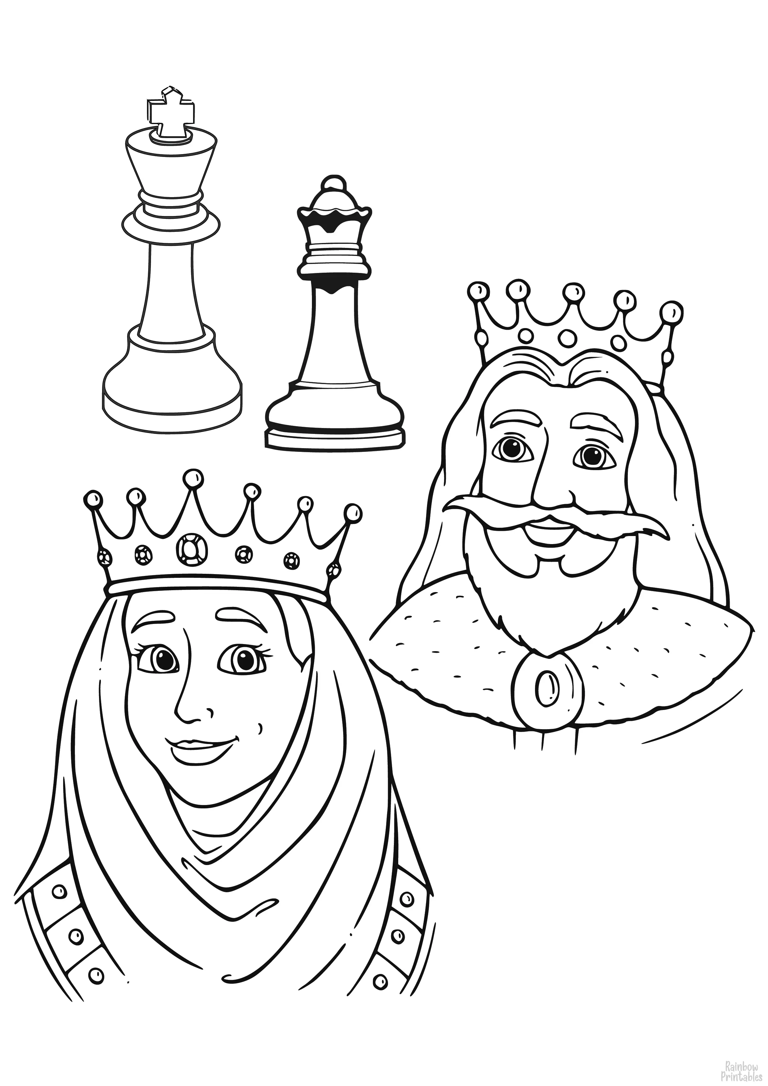 CHESS PIECES KING QUEEN CARTOON Clipart Coloring Pages for Kids Art Activities Line Art