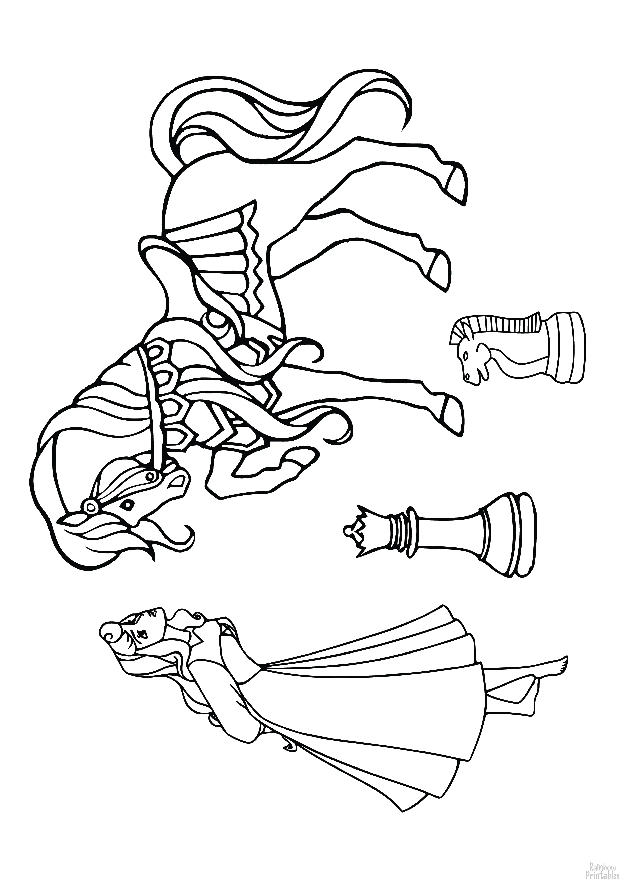 AURORA PRINCESS DISNEY CHESS PIECES Sleeping Beauty Horse Player Free Clipart Coloring Pages for Kids Adults Art Activities Line Art