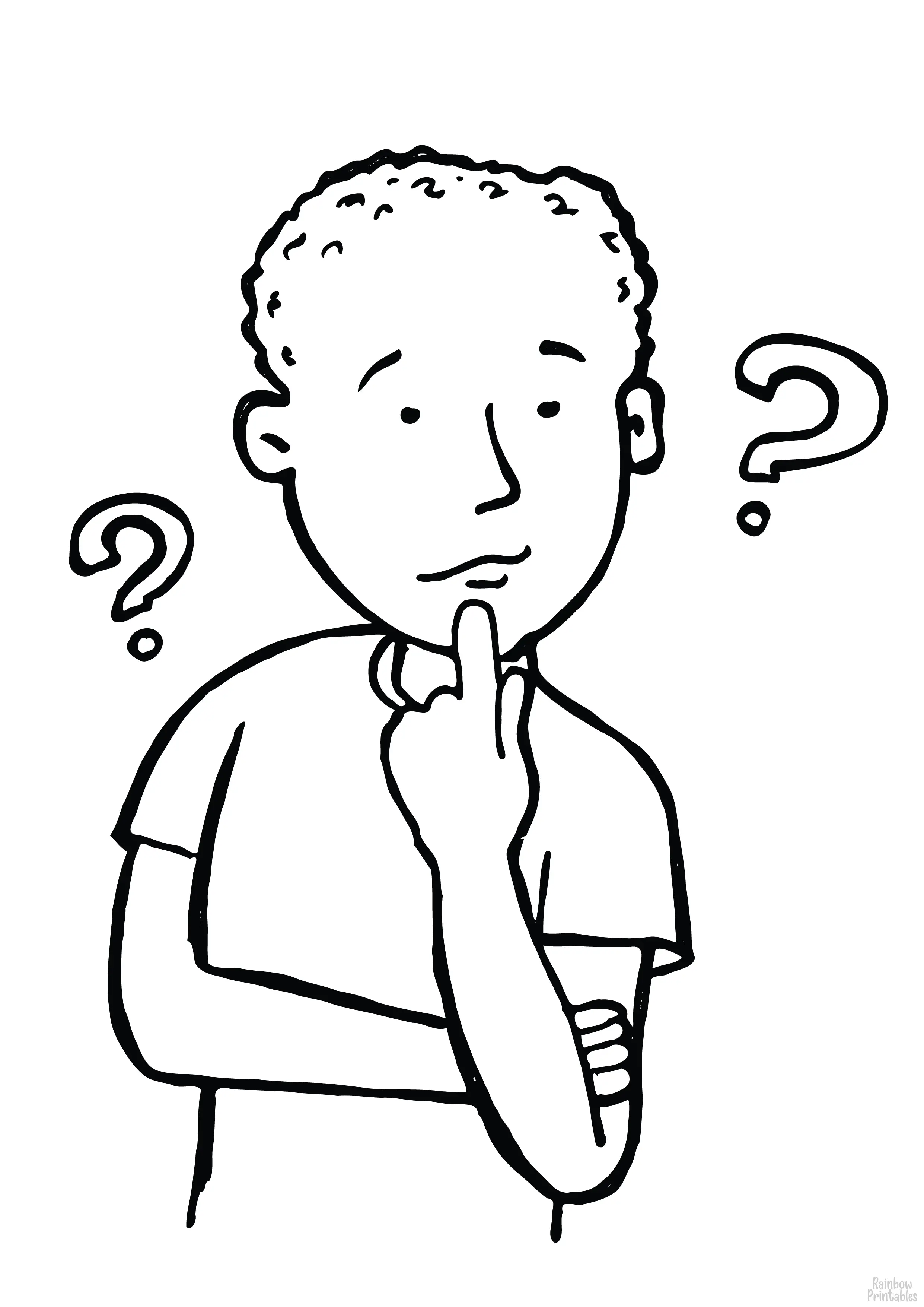 BOY WITH QUESTION Player Free Clipart Coloring Pages for Kids Adults Art Activities Line Art