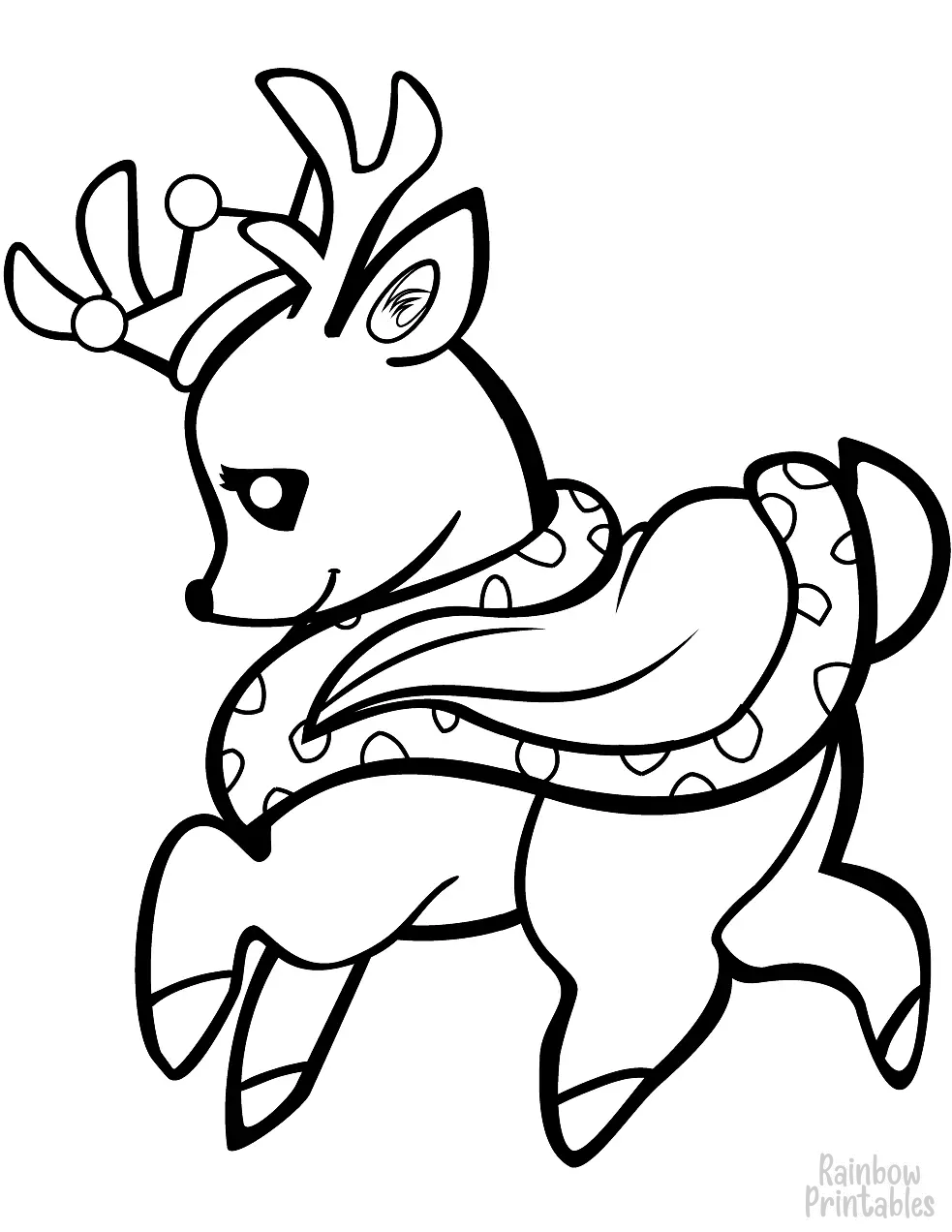 Simple Easy Color Animal Pages for Kids baby-deer-in-a-crown and cape-coloring-page