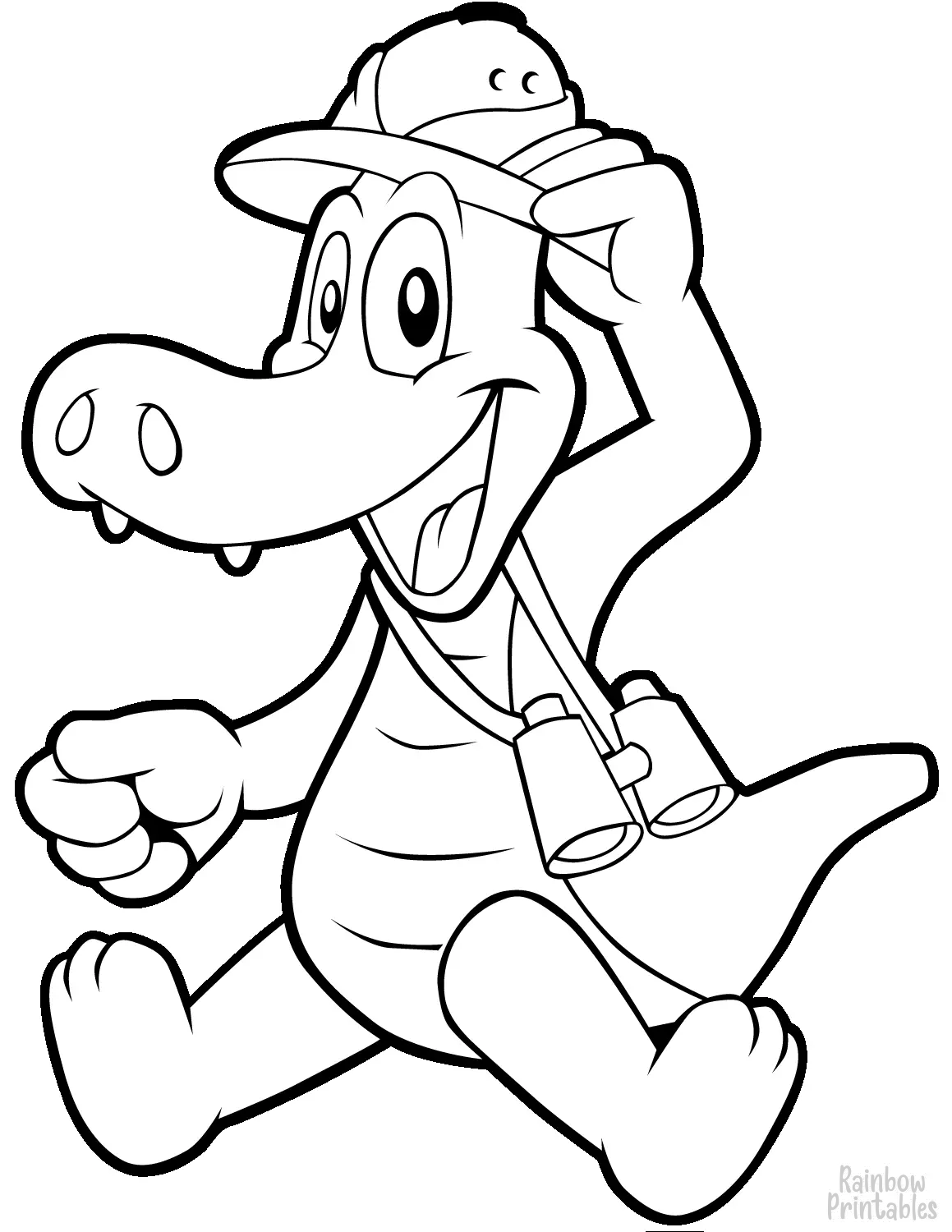 Simple-easy-great-for-children-cute-cartoon-alligator-coloring-page-Simple Easy Color Animal Pages for Kids