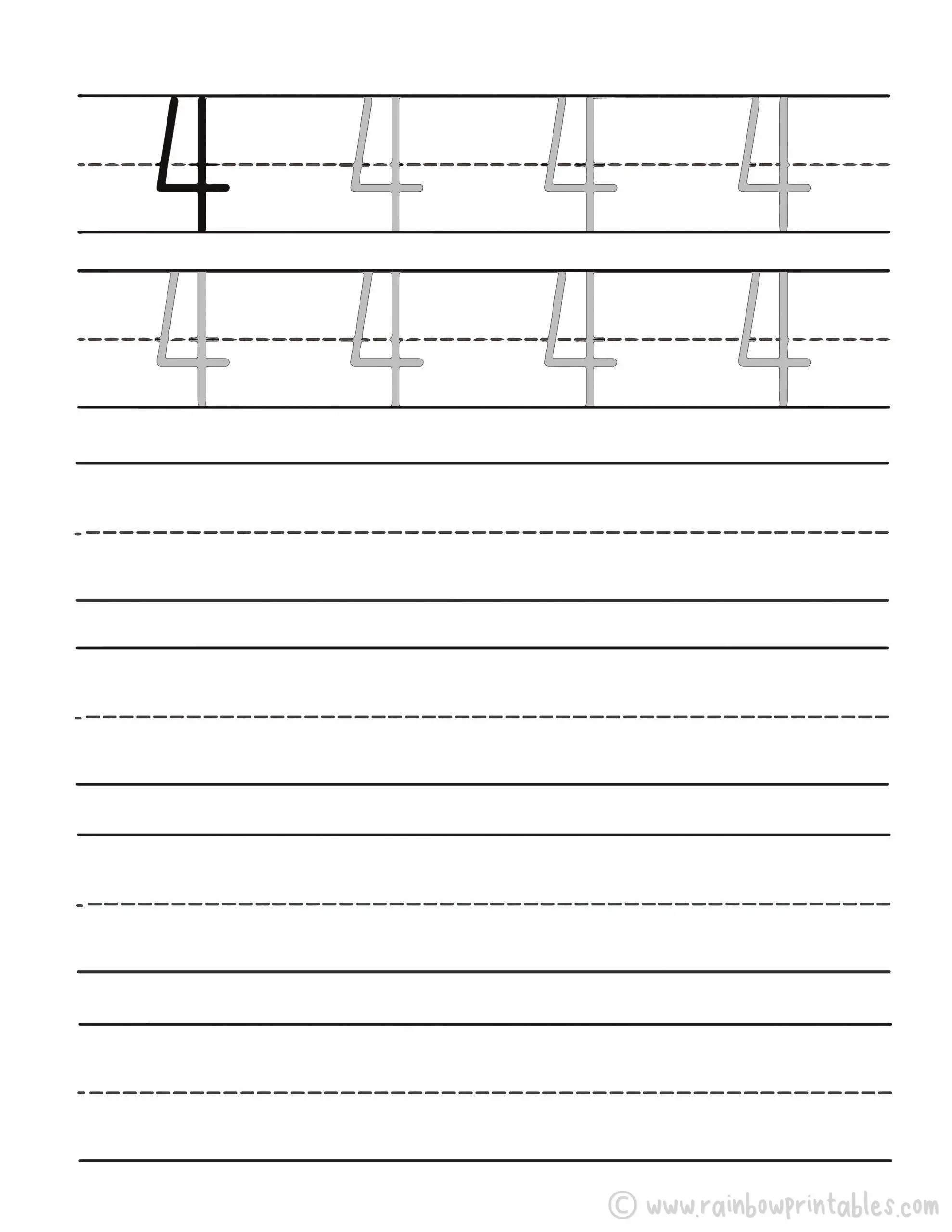 Trace Numbers Worksheet-04-FOUR