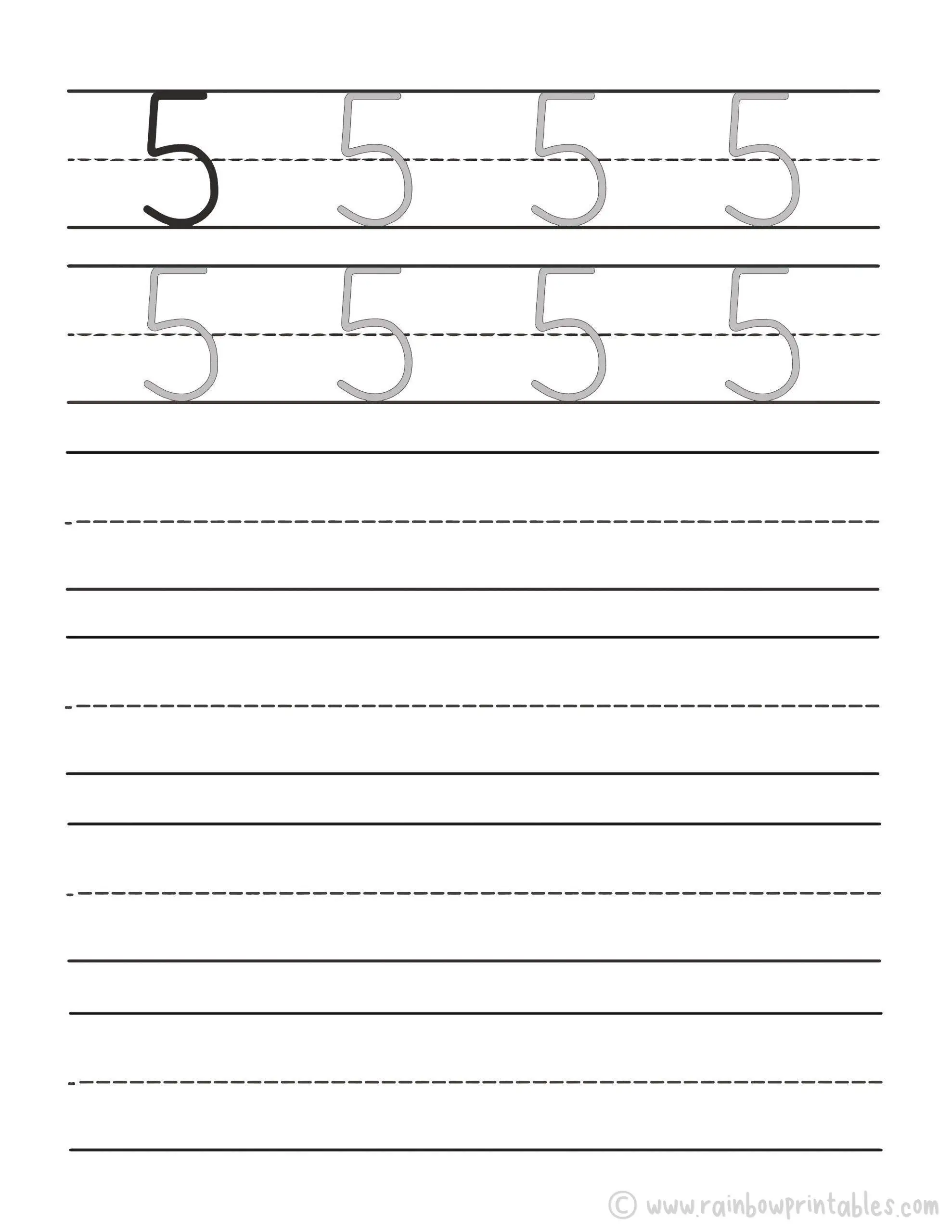 Trace Numbers Worksheet-05-FIVE